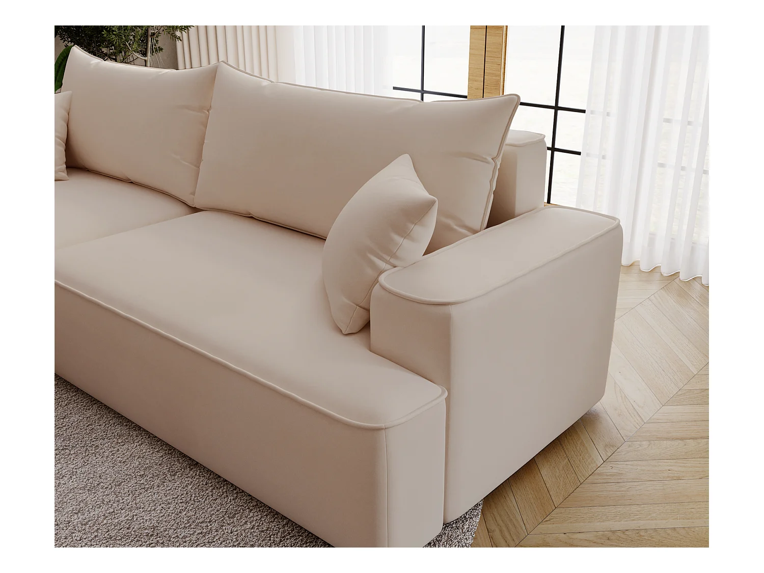 Emporius Dallas Canapé d'angle 270 cm, Convertible, Tissu Velours - Gauche, Beige (Komodo 11)