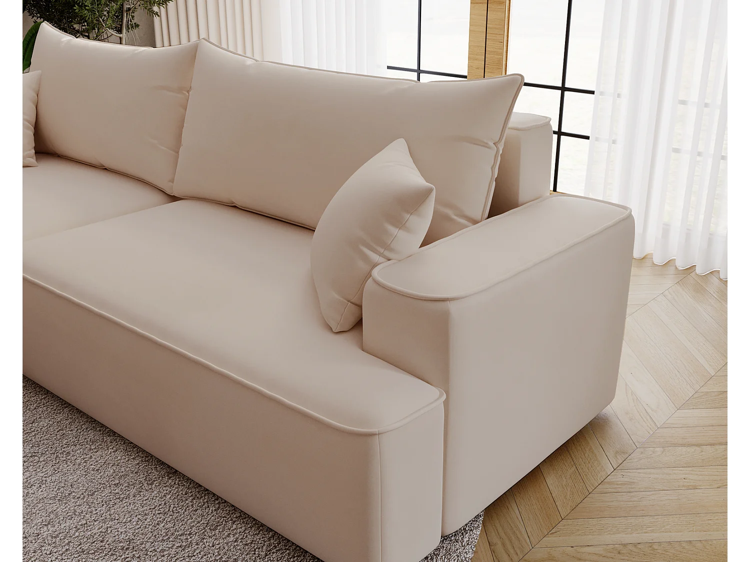 Emporius Dallas Canapé d'angle 270 cm, Convertible, Tissu Velours - Gauche, Beige (Komodo 11)
