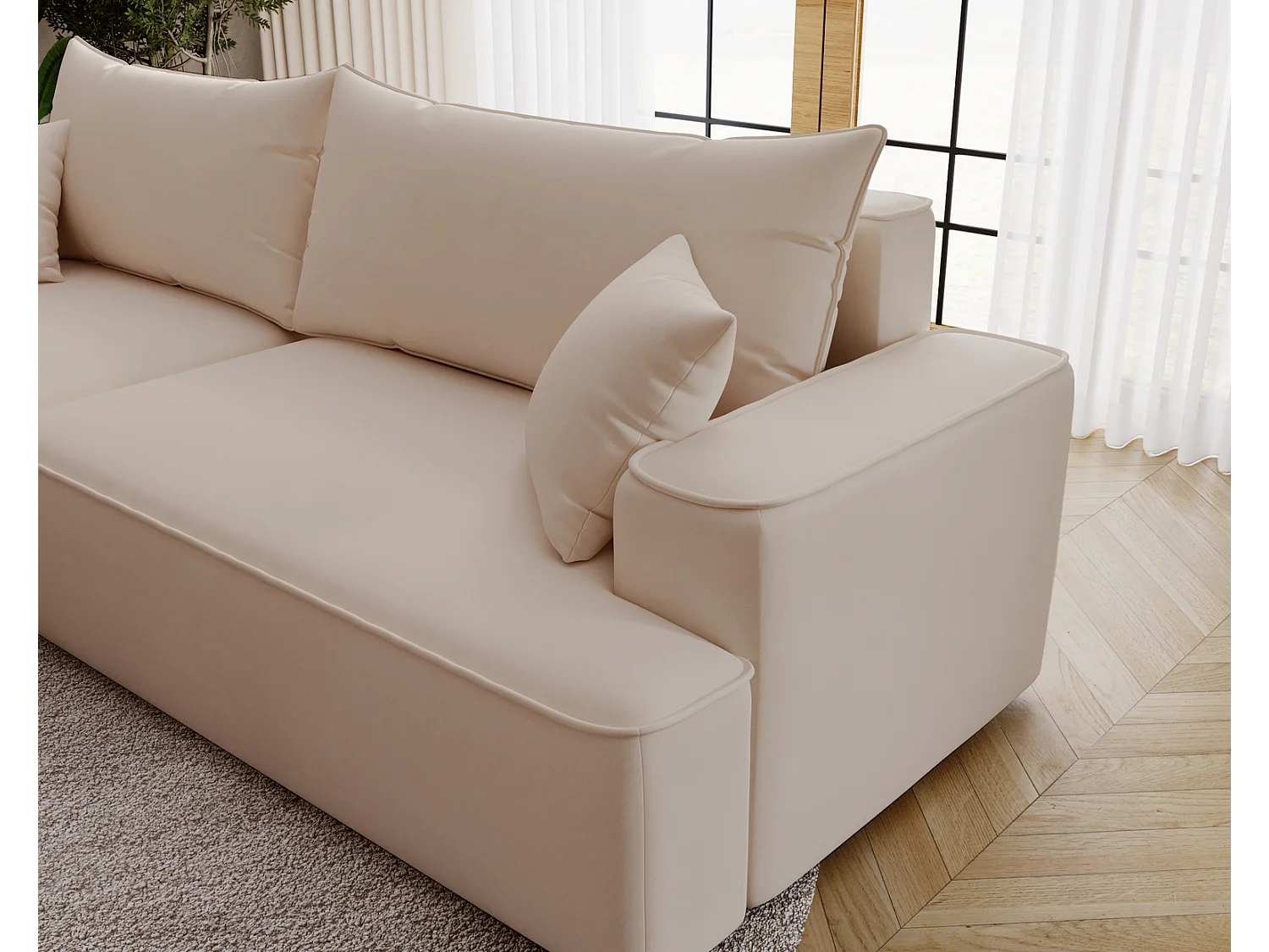 Emporius Dallas Hoekbank L-Vorm - slaapfunctie en bedlade, links - Sofa 250 cm, fluweel beige (Komodo 11)
