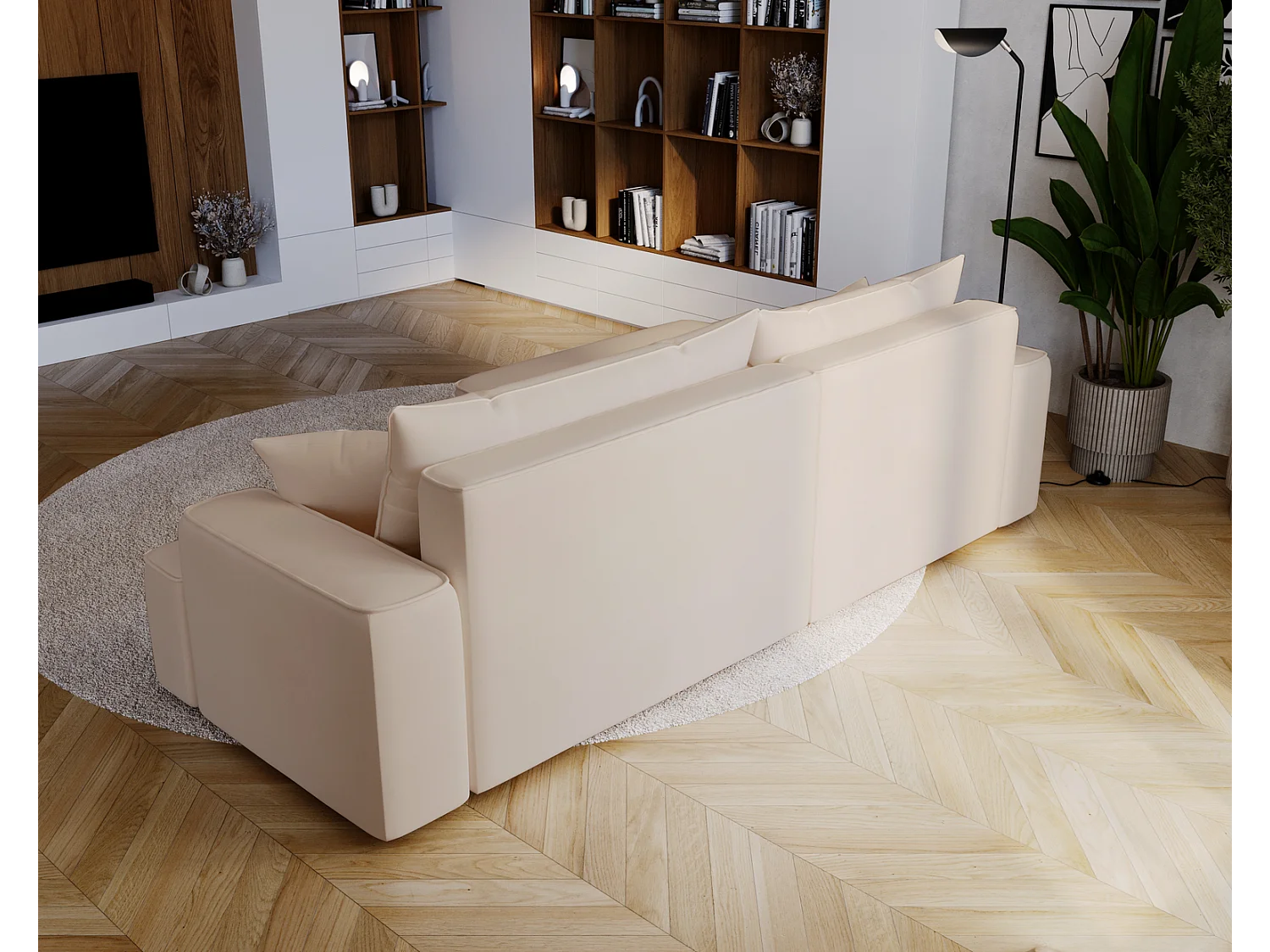 Emporius Dallas Hoekbank L-Vorm - slaapfunctie en bedlade, links - Sofa 250 cm, fluweel beige (Komodo 11)
