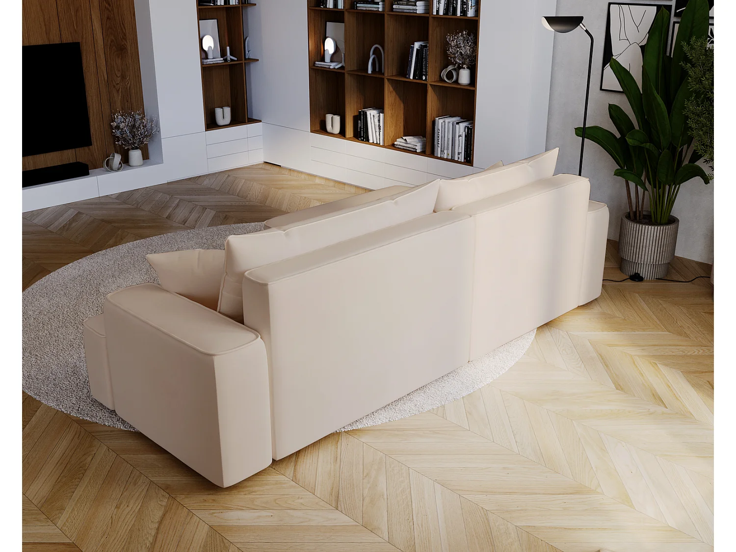 Canapé d'angle convertible Dallas, 270 cm, velours, gauche, beige