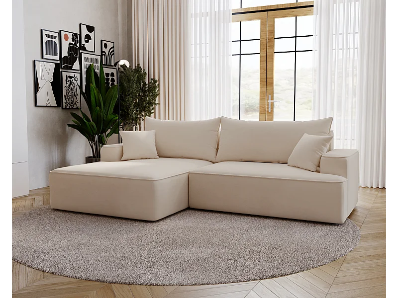 Emporius Dallas Canapé d'angle 270 cm, Convertible, Tissu Velours - Gauche, Beige (Komodo 11)