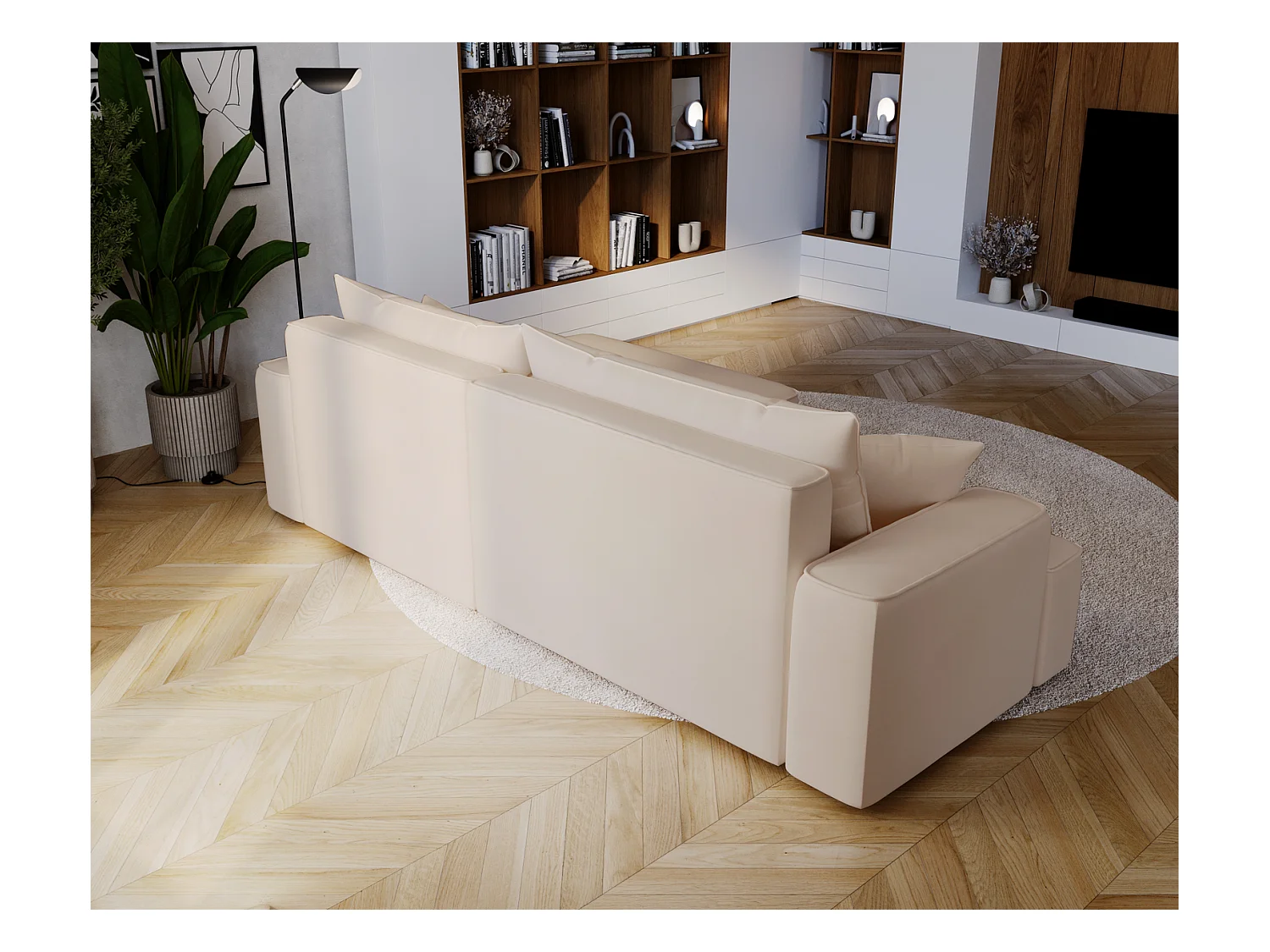 Emporius Dallas Hoekbank L-Vorm - slaapfunctie en bedlade, rechts - Sofa 250 cm, fluweel beige (Komodo 11)