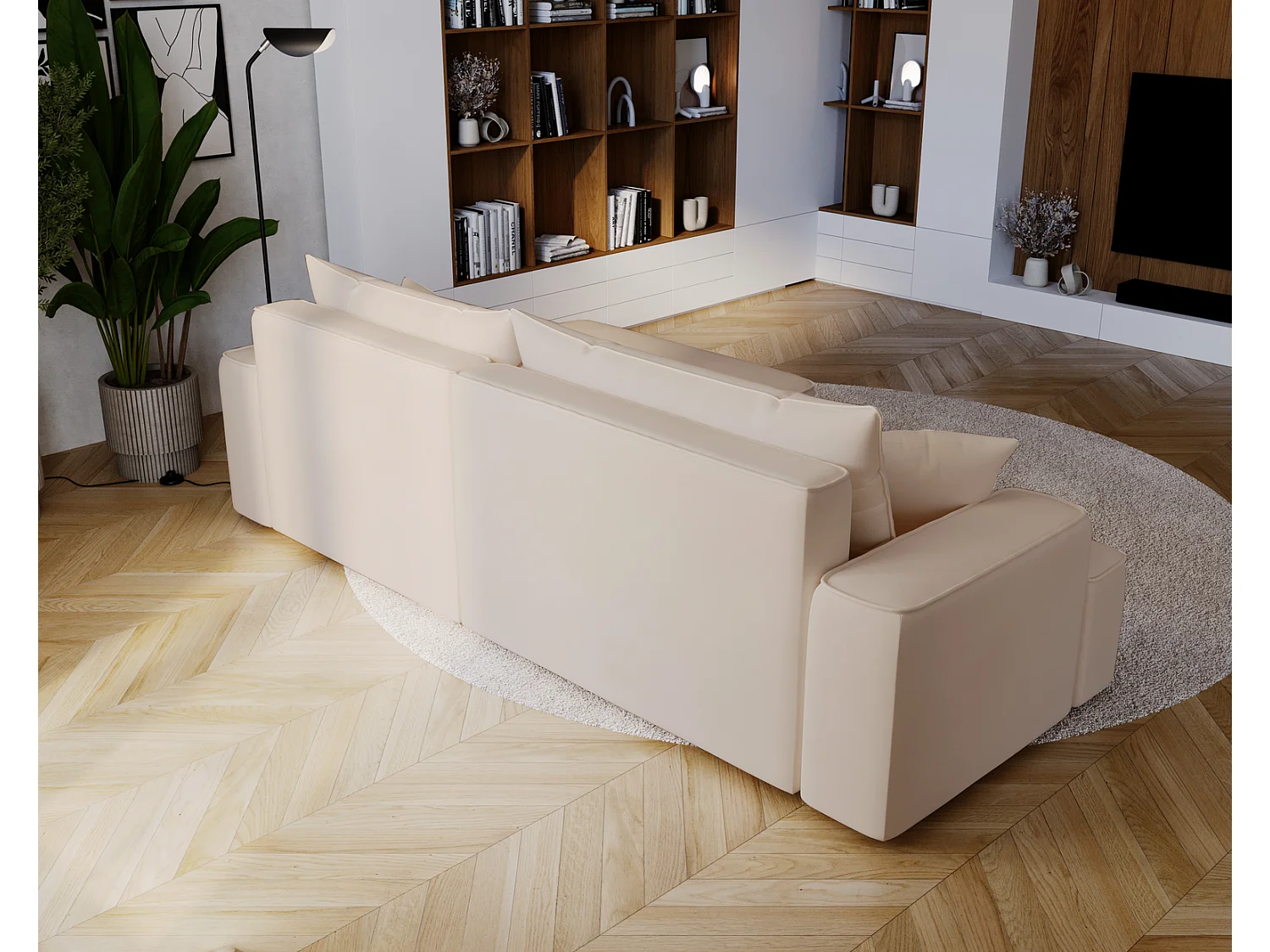 Emporius Dallas Canapé d'angle 270 cm, Convertible, Tissu Velours - Droite, Beige (Komodo 11)
