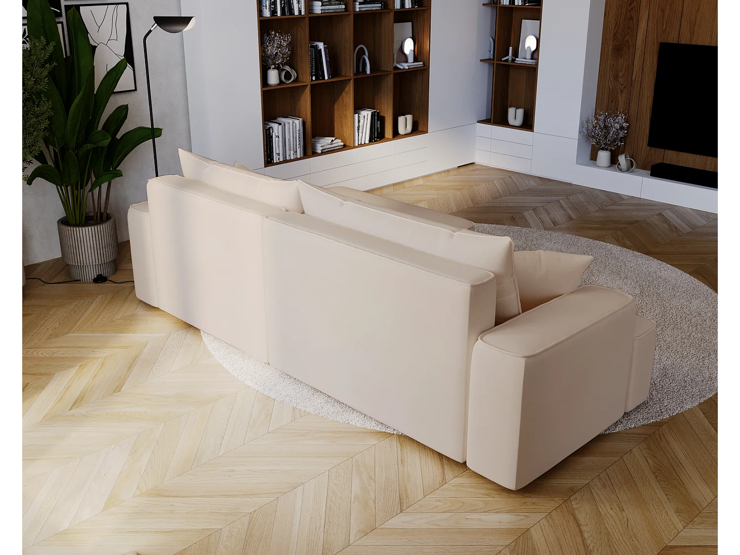 Emporius Dallas Hoekbank L-Vorm - slaapfunctie en bedlade, rechts - Sofa 250 cm, fluweel beige (Komodo 11)
