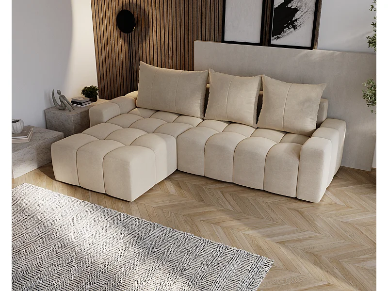 Emporius Wilson Canapé d'angle - Tissu Velours, Canapé 255 cm Convertible, Gauche - Beige (Amor Velvet 4304)