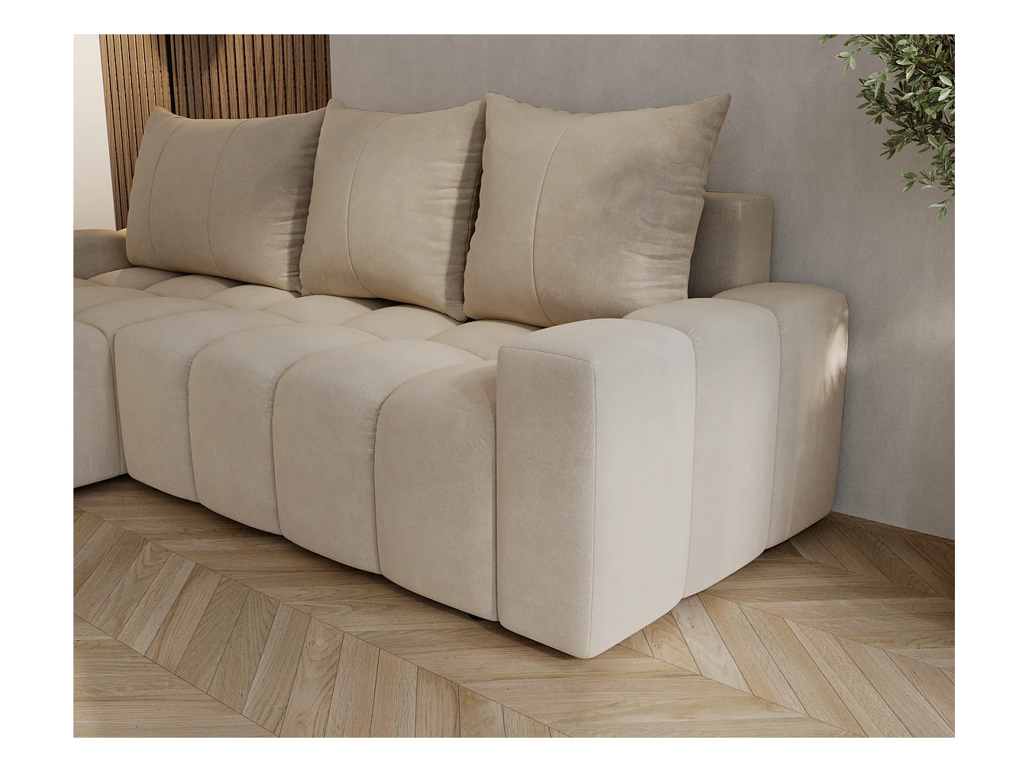 Emporius Wilson Canapé d'angle - Tissu Velours, Canapé 255 cm Convertible, Gauche - Beige (Amor Velvet 4304)
