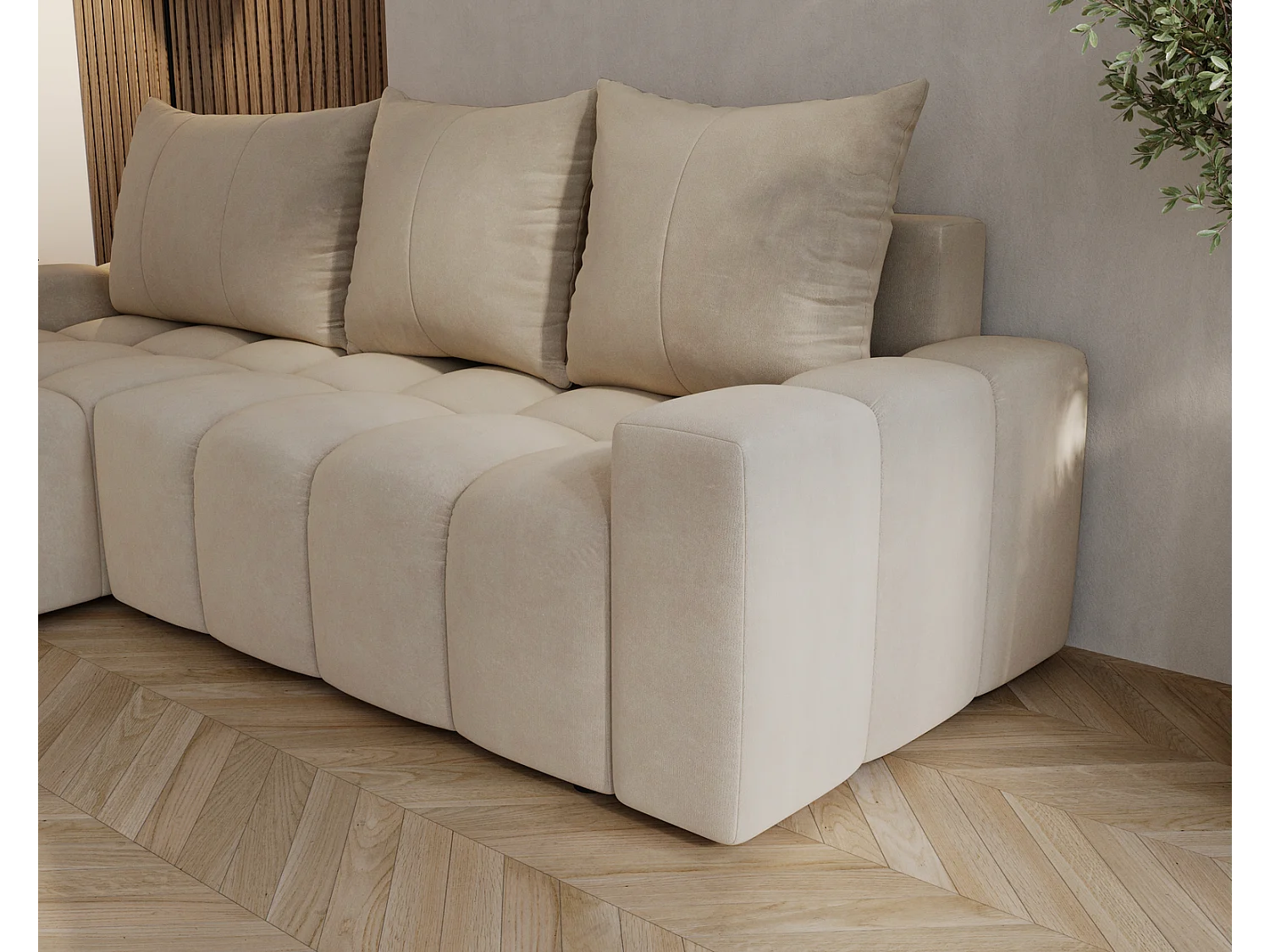 Emporius Wilson Canapé d'angle - Tissu Velours, Canapé 255 cm Convertible, Gauche - Beige (Amor Velvet 4304)
