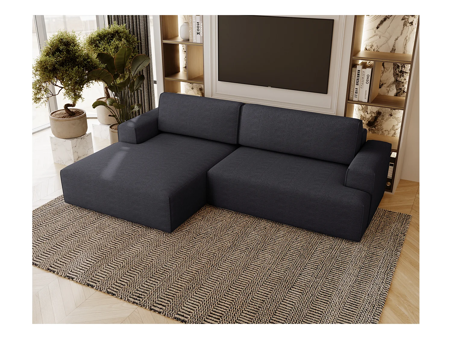 Emporius Boston Canapé d'Angle Convertible 270 cm - Canapé-lit, Sofa avec Rangement, 4 Places - Canapé d'Angle Forme L, Gauche, Noir (Memphis 20)