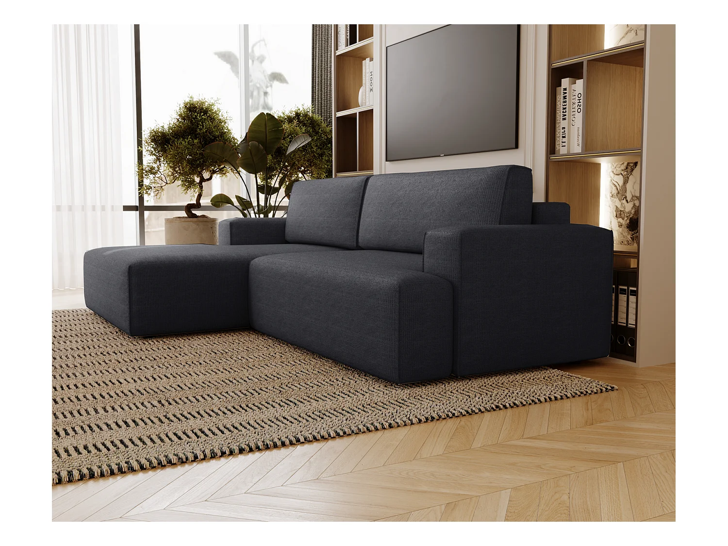 Emporius Boston Canapé d'Angle Convertible 270 cm - Canapé-lit, Sofa avec Rangement, 4 Places - Canapé d'Angle Forme L, Gauche, Noir (Memphis 20)