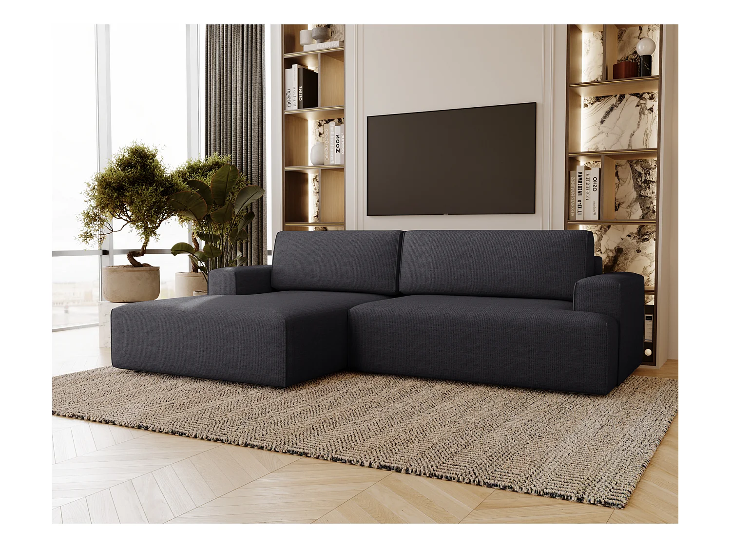 Emporius Boston Canapé d'Angle Convertible 270 cm - Canapé-lit, Sofa avec Rangement, 4 Places - Canapé d'Angle Forme L, Gauche, Noir (Memphis 20)