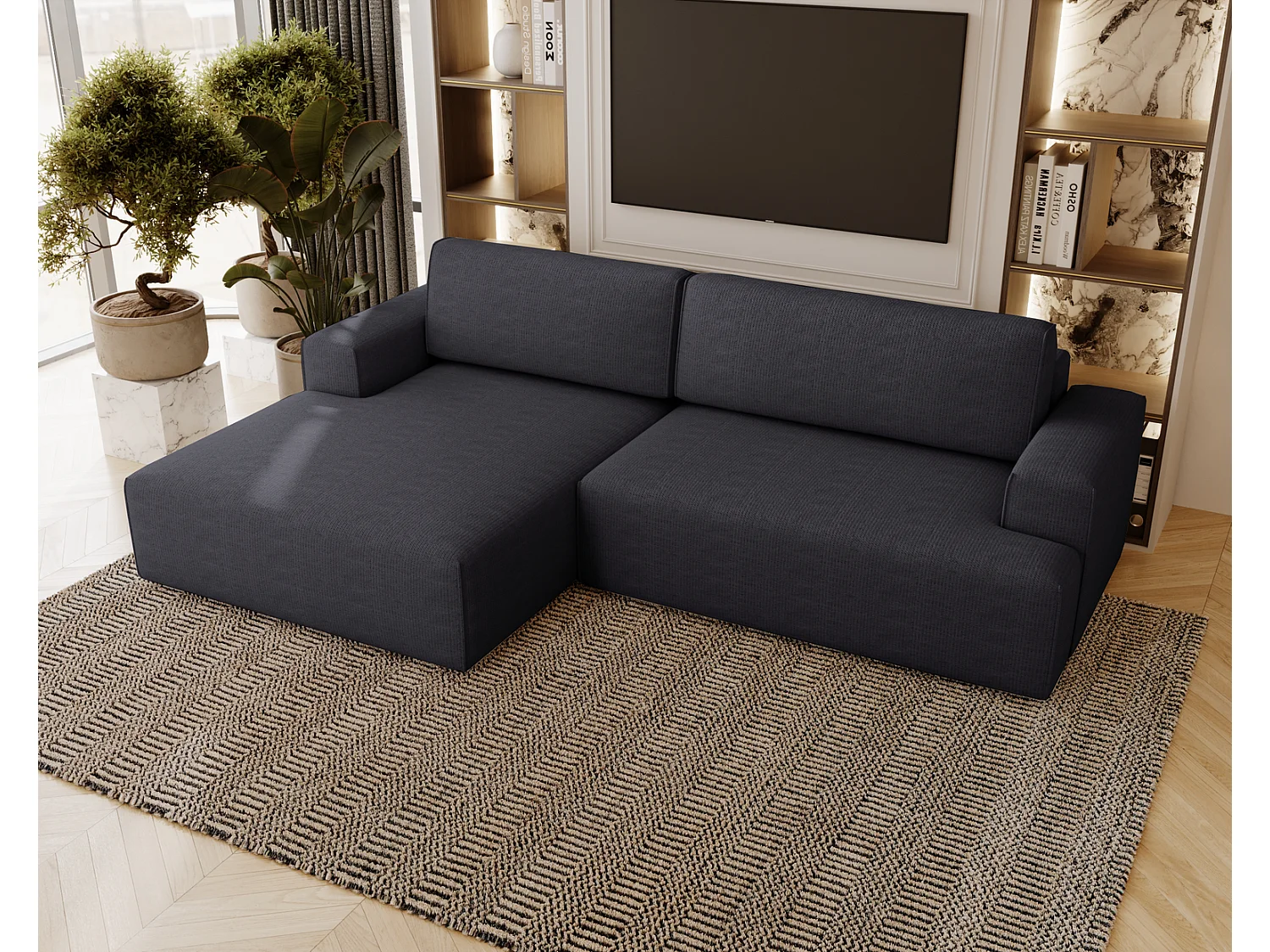 Emporius Boston Canapé d'Angle Convertible 270 cm - Canapé-lit, Sofa avec Rangement, 4 Places - Canapé d'Angle Forme L, Gauche, Noir (Memphis 20)