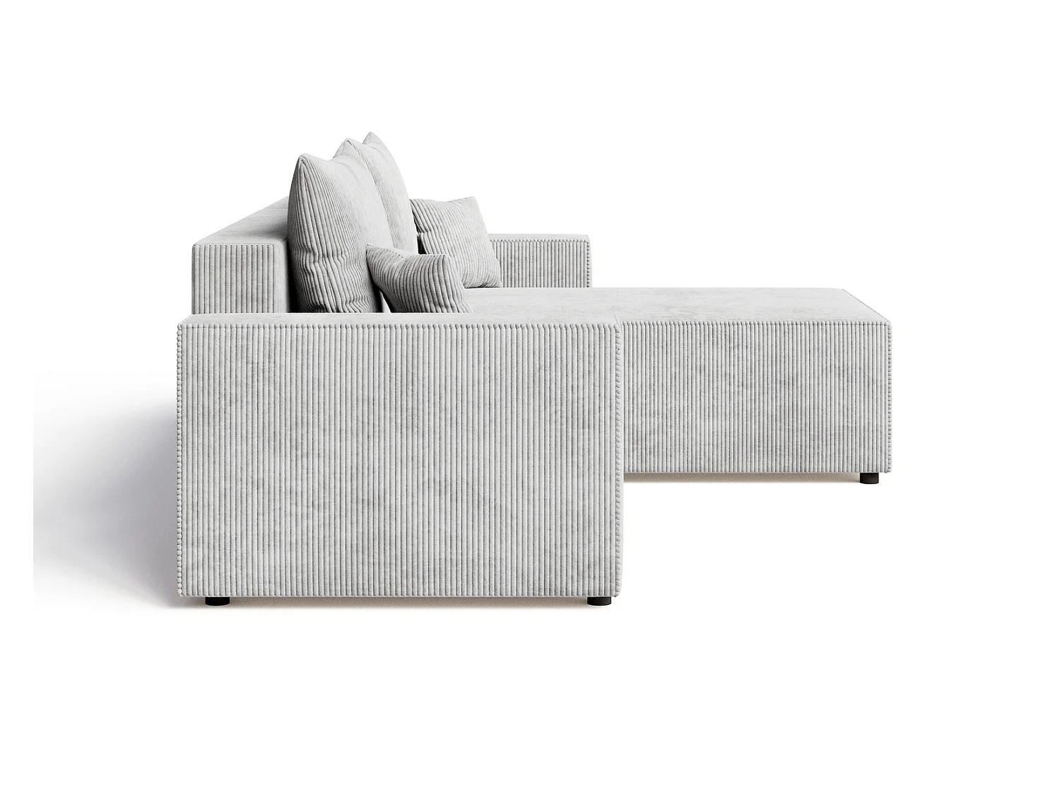 Hoekbank met slaapfunctie Lugo 250 cm, L-vorm, sofa, rechts, ribfluweel lichtgrijs