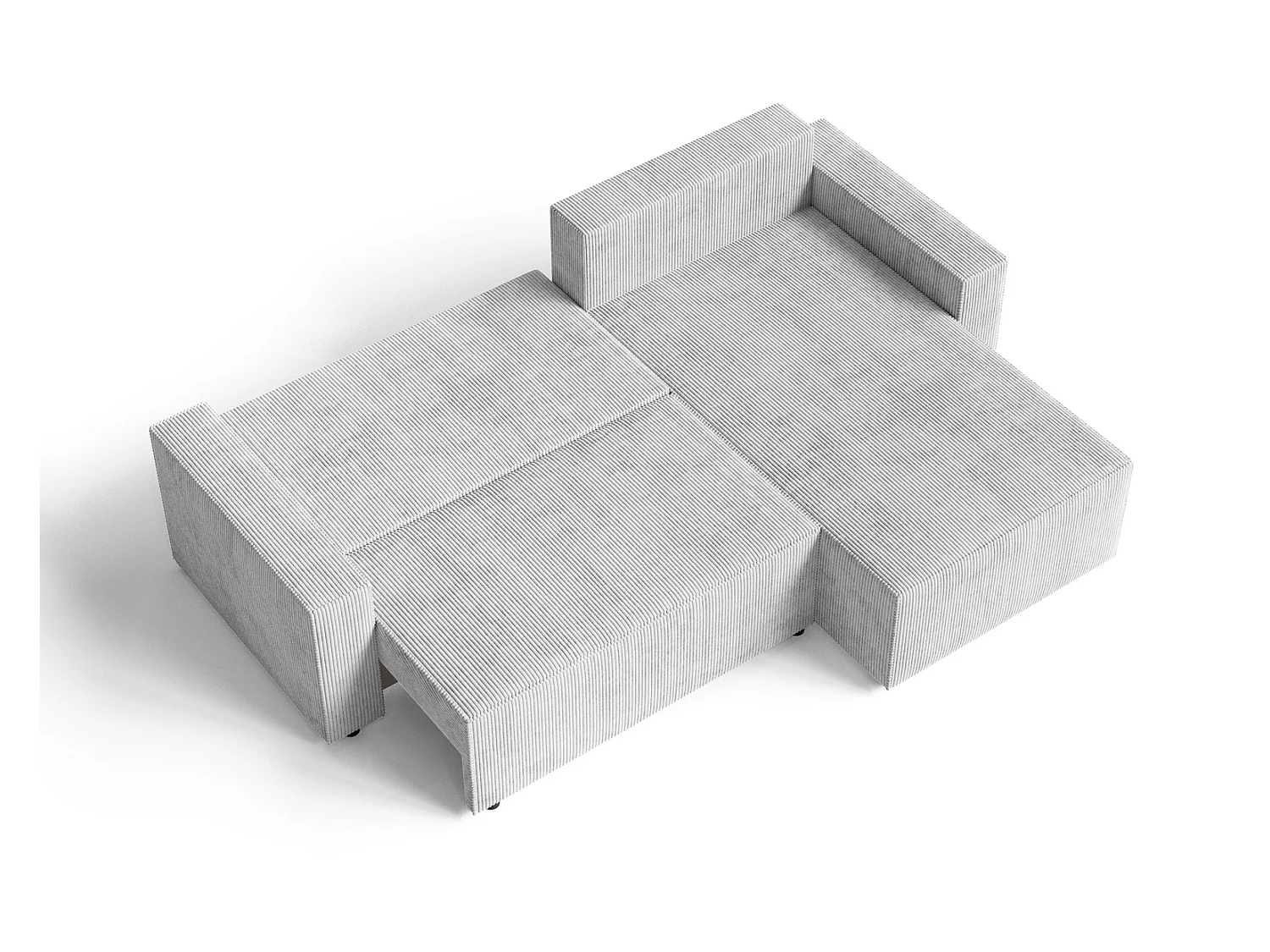 Hoekbank met slaapfunctie Lugo 250 cm, L-vorm, sofa, rechts, ribfluweel lichtgrijs