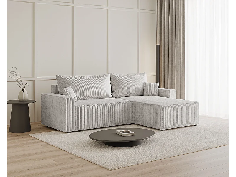 Emporius Lugo Canapé d'angle Convertible - Tissu Velours Côtelé, Canapé d'angle avec Rangement - Droite, Gris clair (LincolD 84)