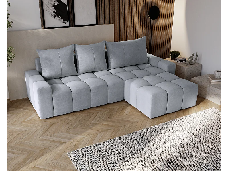 Emporius Wilson Canapé d'angle - Tissu Velours, Canapé 255 cm Convertible, Droite - Gris clair (Amor Velvet 4318)