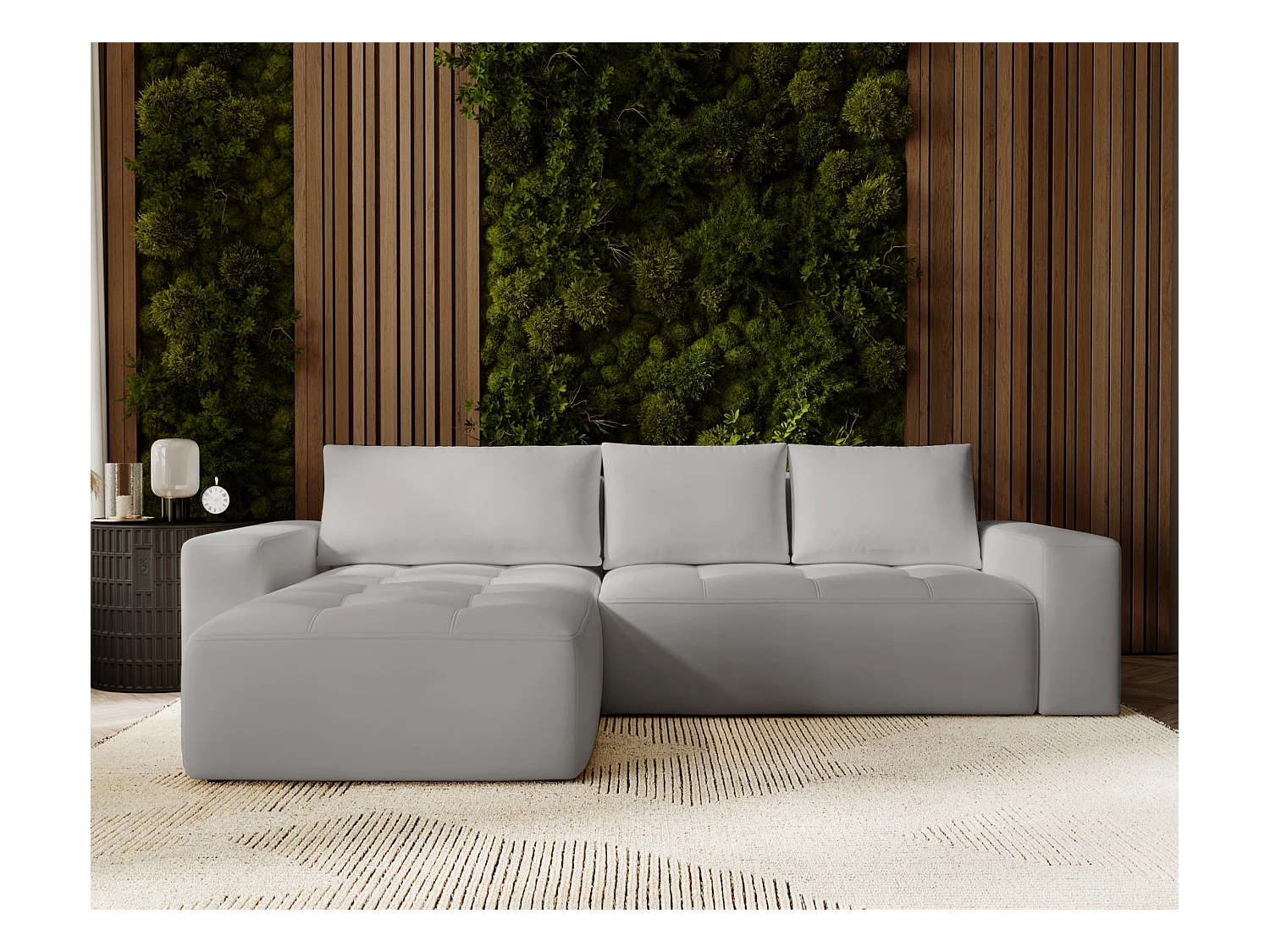 Emporius Nevada Canapé d'angle avec Rangement, Convertible - Tissu Velours, Canapé d'angle 250 cm, 4 Places - Gauche, Gris clair (Trinity 14)