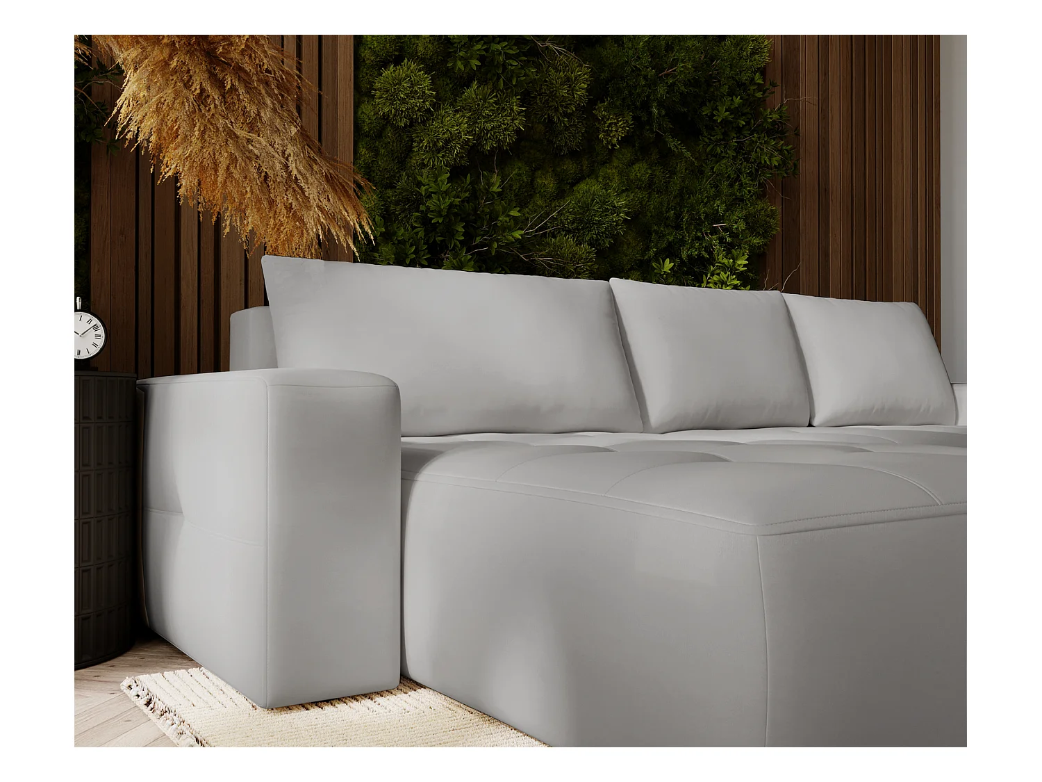 Emporius Nevada Canapé d'angle avec Rangement, Convertible - Tissu Velours, Canapé d'angle 250 cm, 4 Places - Gauche, Gris clair (Trinity 14)