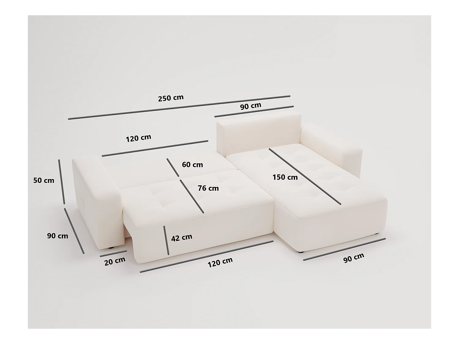Emporius Nevada Canapé d'angle avec Rangement, Convertible - Tissu Velours, Canapé d'angle 250 cm, 4 Places - Gauche, Gris clair (Trinity 14)