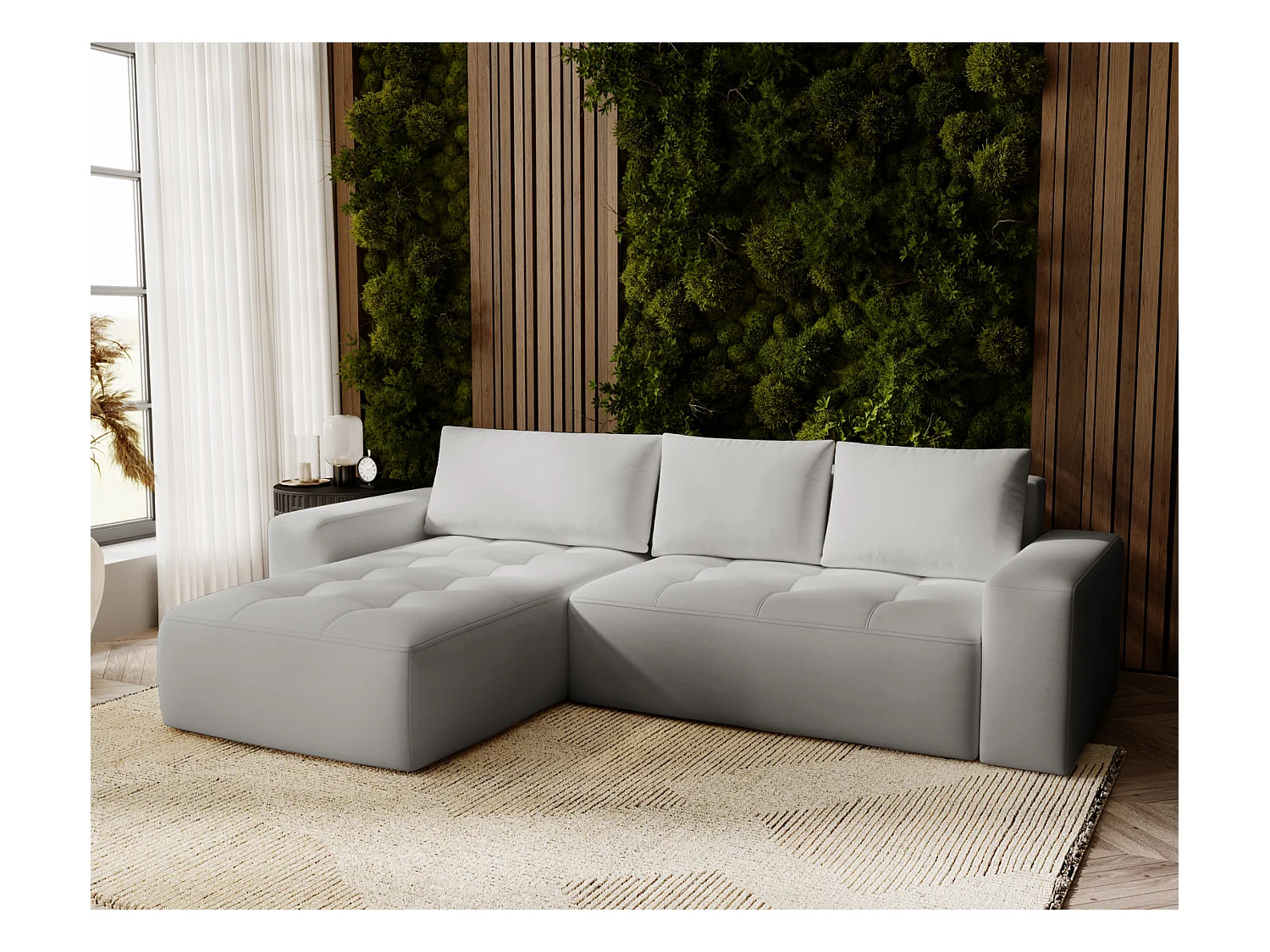 Emporius Nevada Canapé d'angle avec Rangement, Convertible - Tissu Velours, Canapé d'angle 250 cm, 4 Places - Gauche, Gris clair (Trinity 14)
