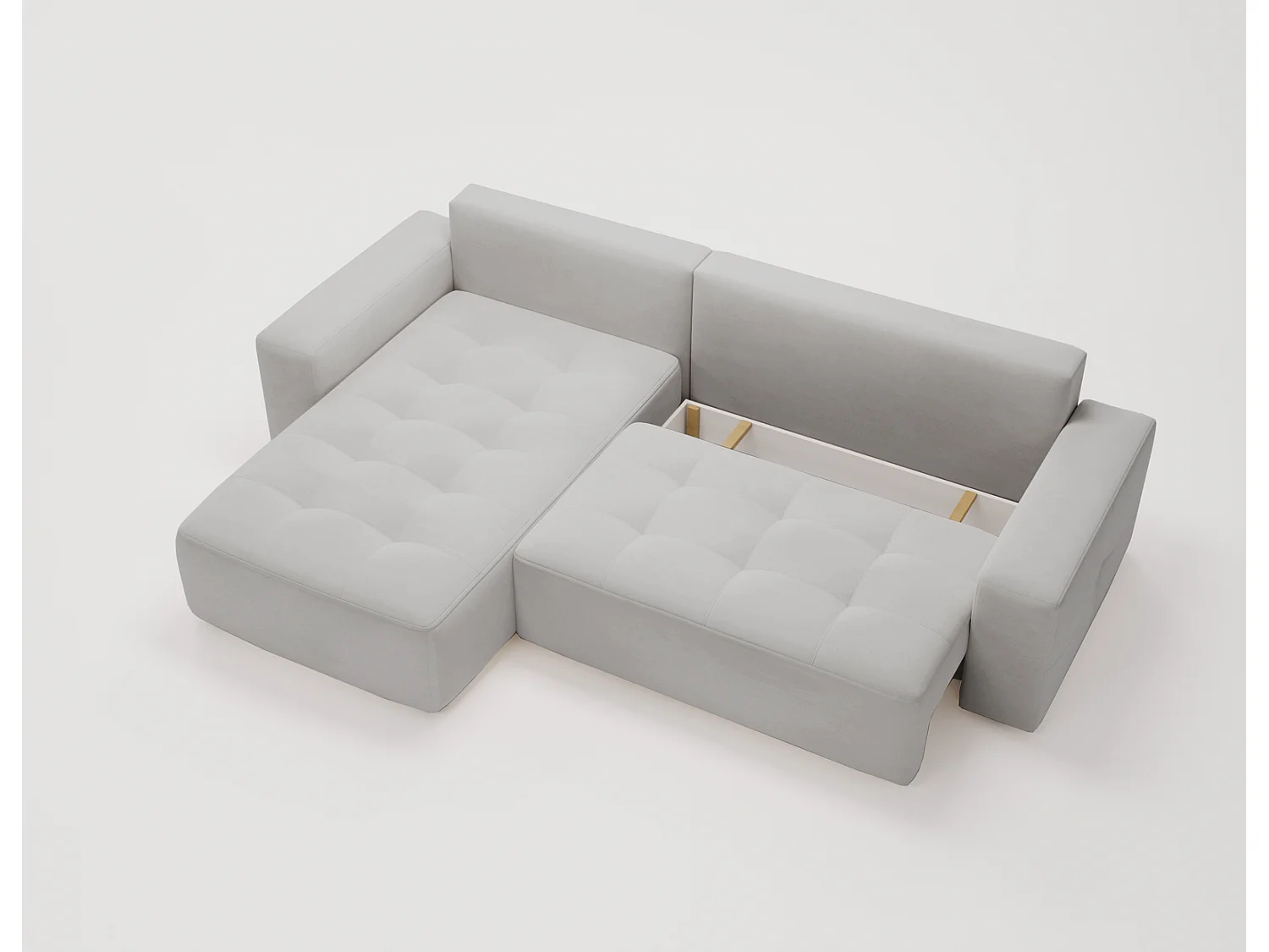 Emporius Nevada Canapé d'angle avec Rangement, Convertible - Tissu Velours, Canapé d'angle 250 cm, 4 Places - Gauche, Gris clair (Trinity 14)