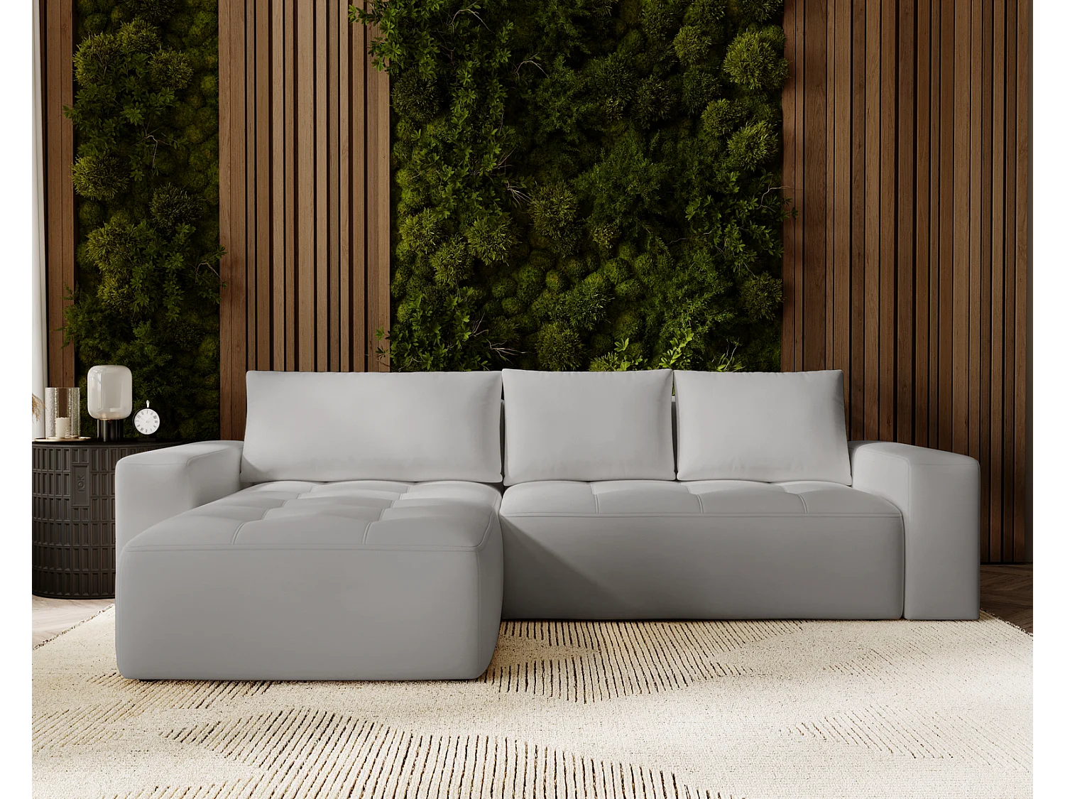 Emporius Nevada Hoekbank 250 cm met slaapfunctie et bedlade, links, fluweel lichtgrijs (Trinity 14)