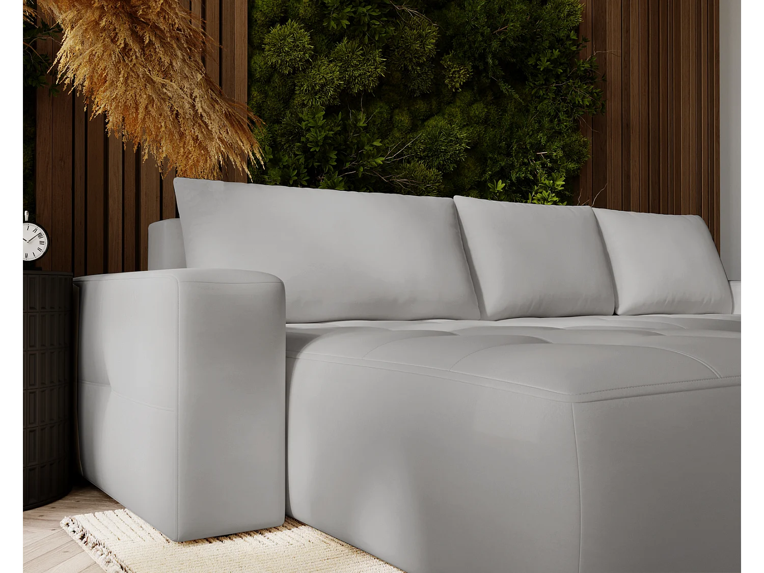 Emporius Nevada Hoekbank 250 cm met slaapfunctie et bedlade, links, fluweel lichtgrijs (Trinity 14)