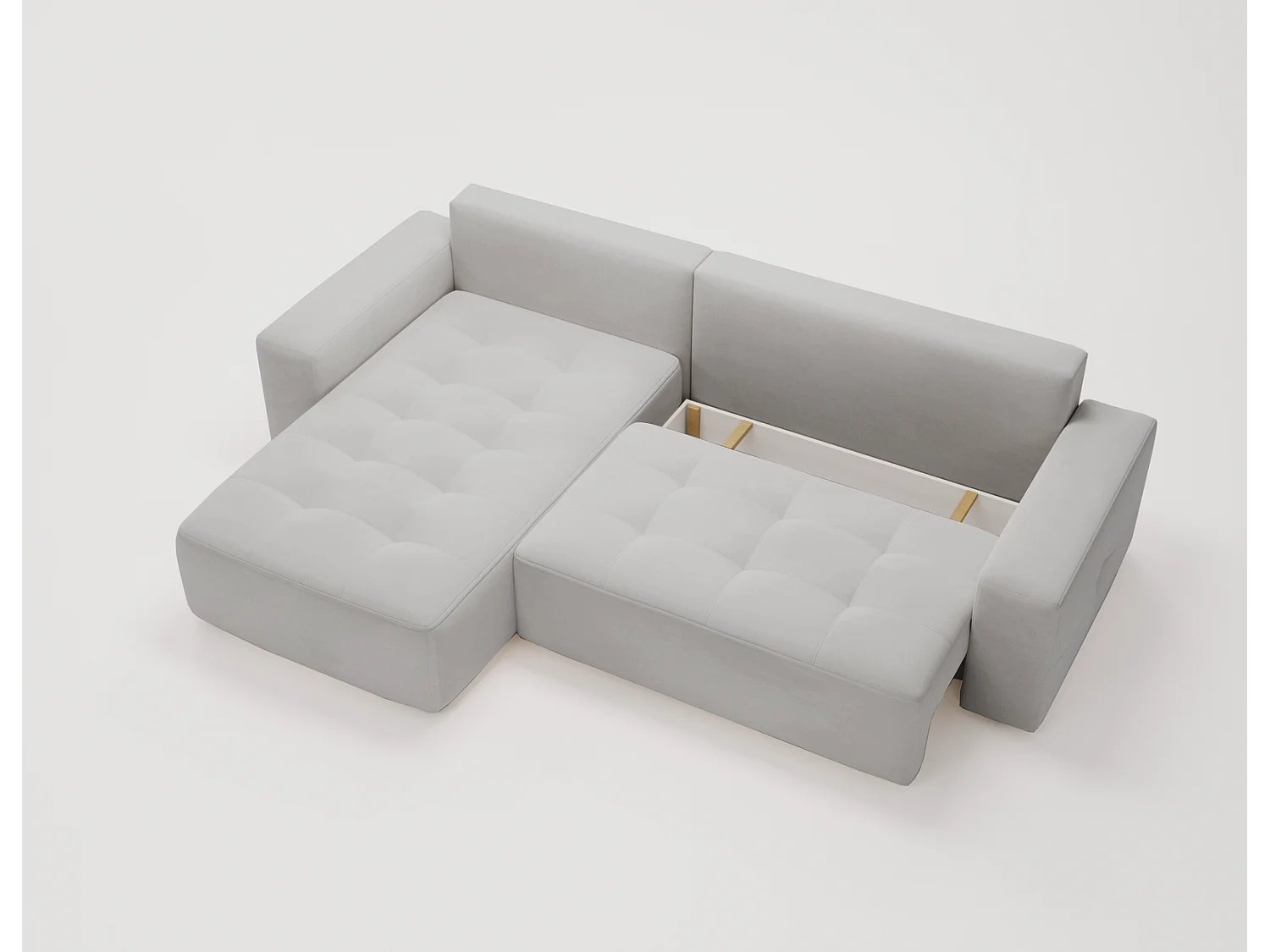 Emporius Nevada Hoekbank 250 cm met slaapfunctie et bedlade, links, fluweel lichtgrijs (Trinity 14)