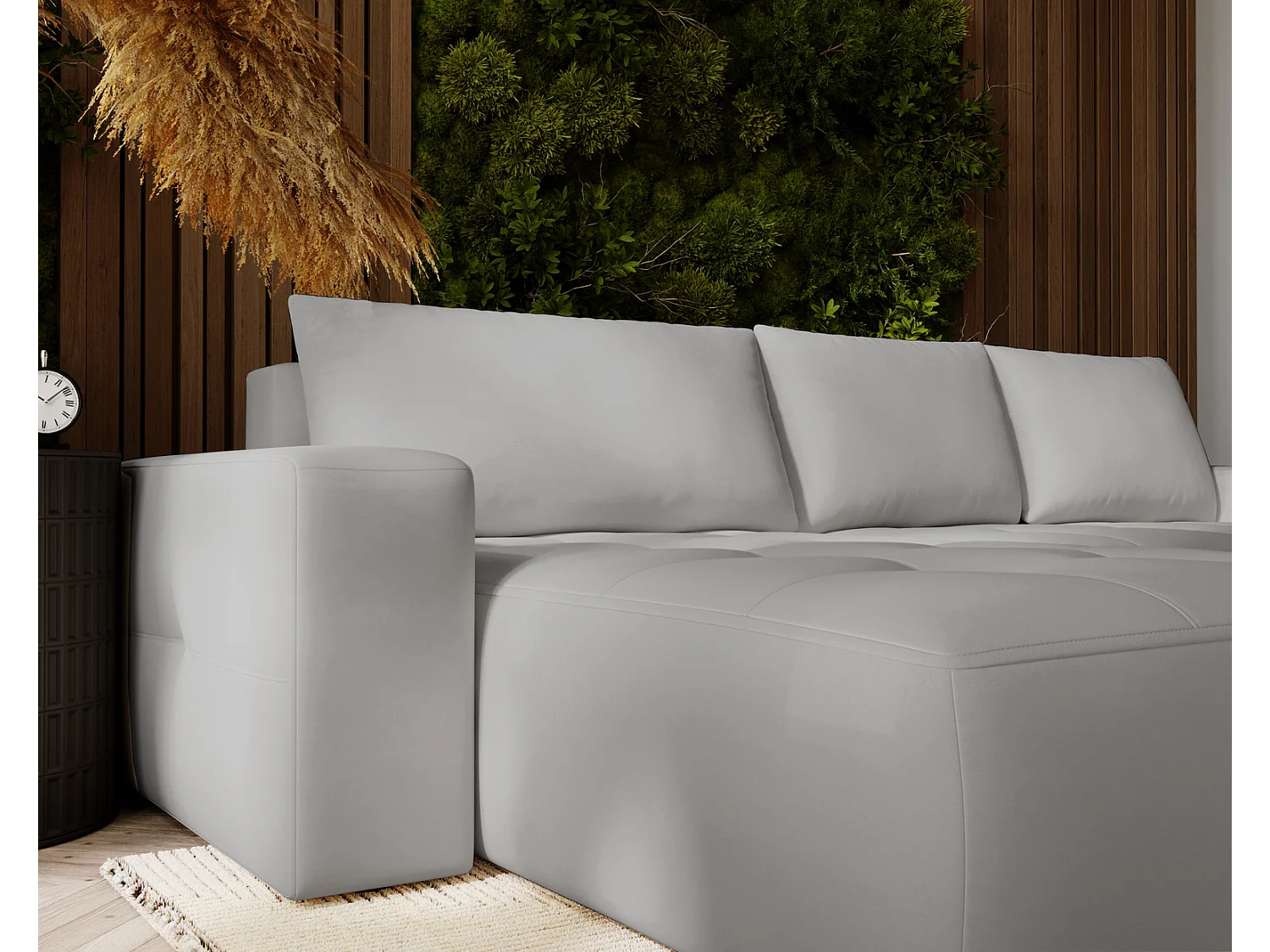 Canapé d'angle convertible 4 places en tissu gris clair NEVADA