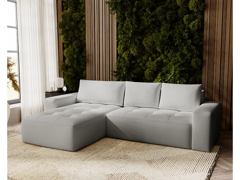 Emporius Nevada Canapé d'angle avec Rangement, Convertible - Tissu Velours, Canapé d'angle 250 cm, 4 Places - Gauche, Gris clair (Trinity 14)