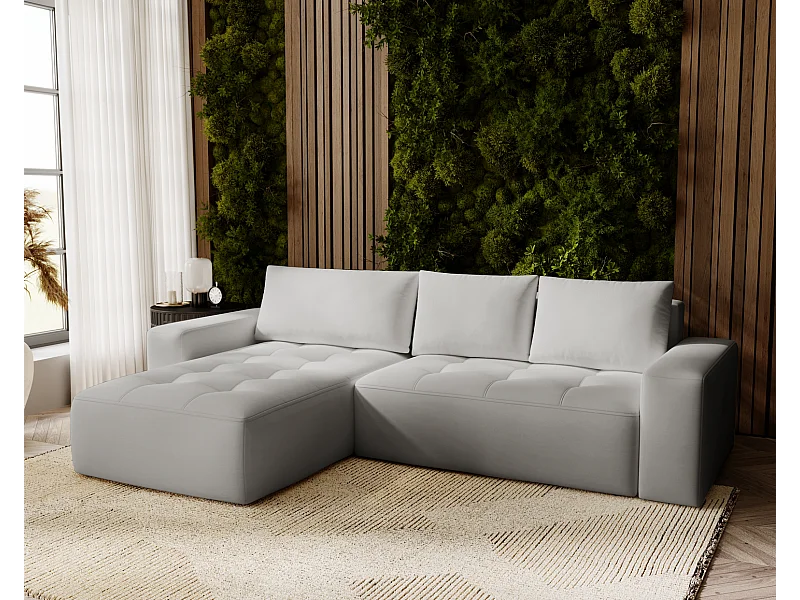 Emporius Nevada Hoekbank 250 cm met slaapfunctie et bedlade, links, fluweel lichtgrijs (Trinity 14)
