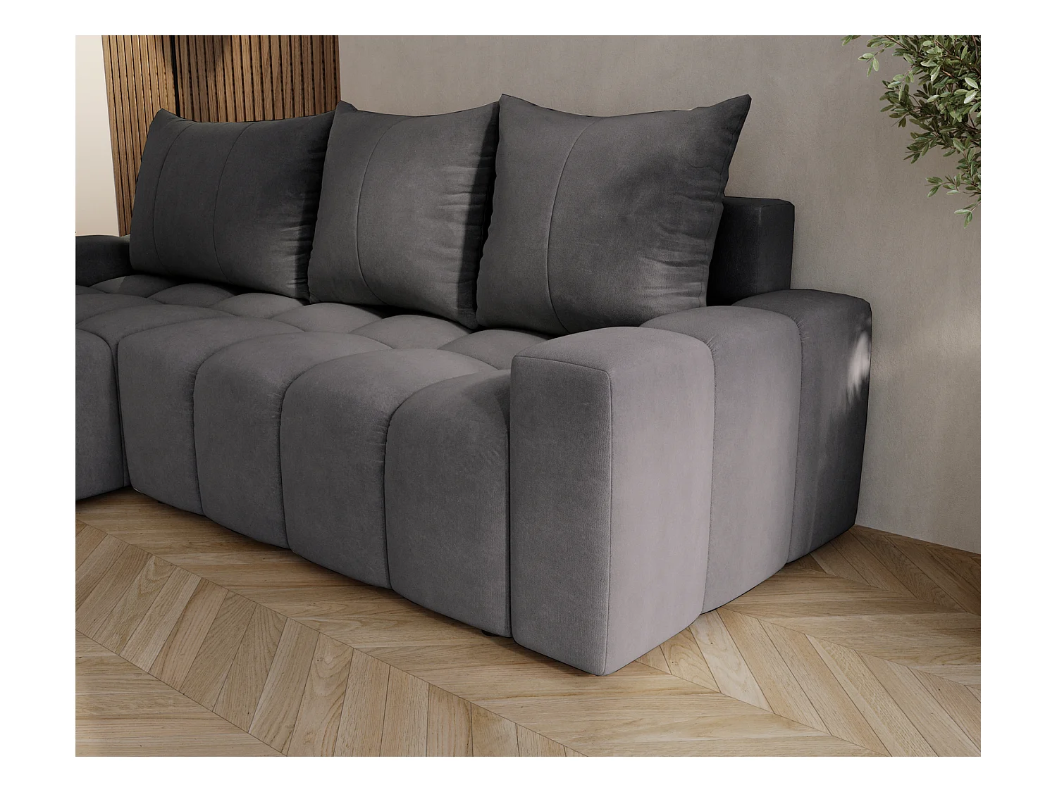 Emporius Wilson Canapé d'angle - Tissu Velours, Canapé 255 cm Convertible, Gauche - Gris foncé (Amor Velvet 4321)