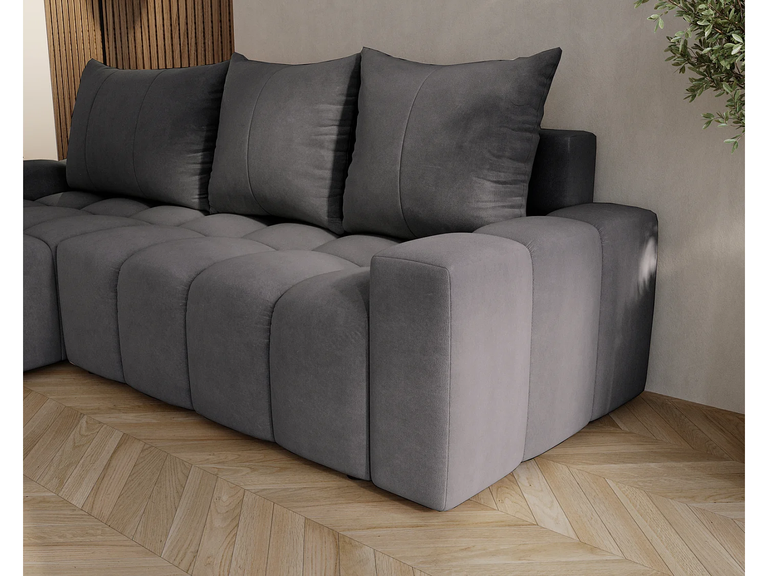 Emporius Wilson Canapé d'angle - Tissu Velours, Canapé 255 cm Convertible, Gauche - Gris foncé (Amor Velvet 4321)