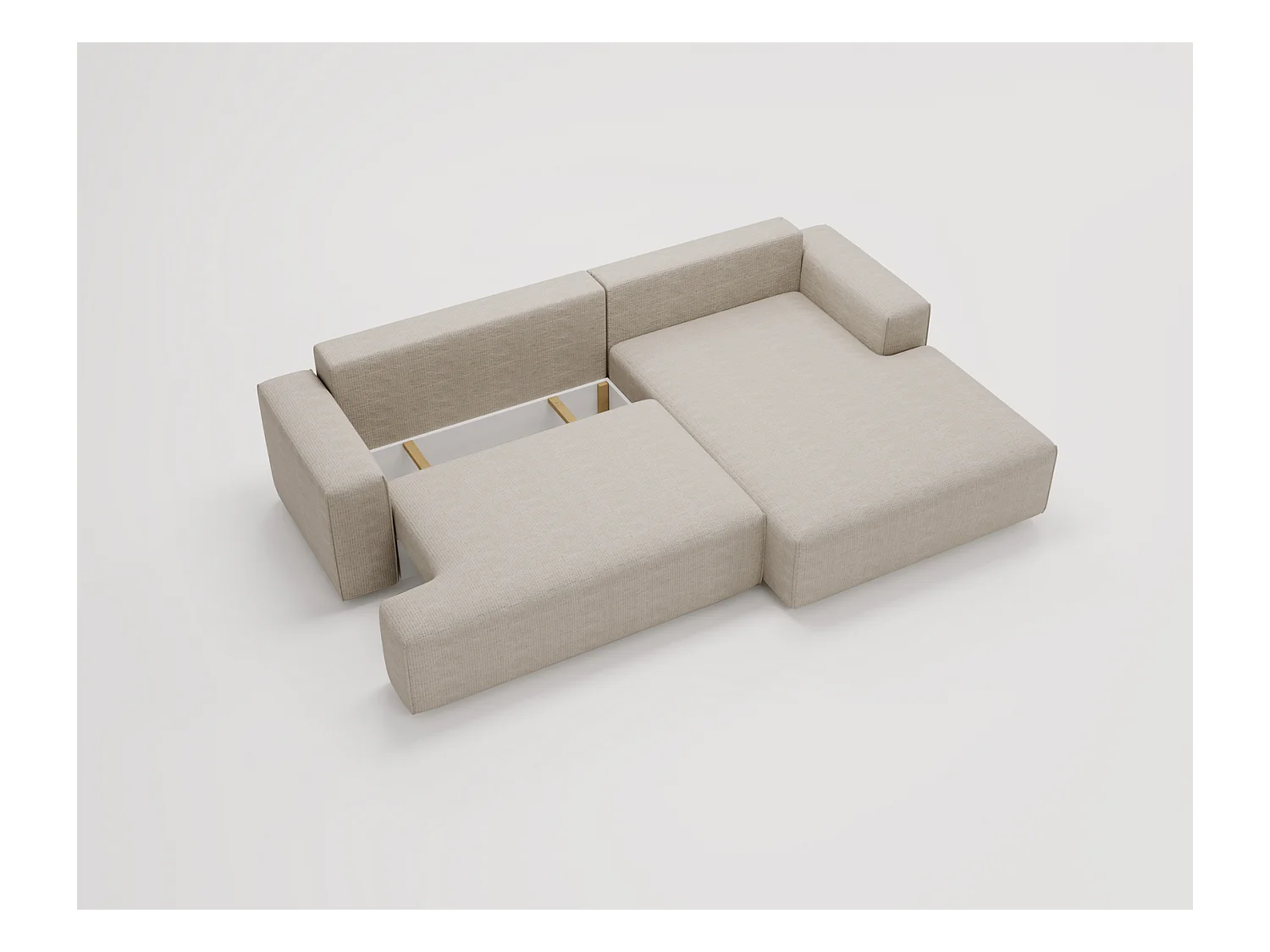 Emporius Boston narożnik rozkładany do salonu - sofa z funkcją spania, mały narożnik, pojemnik na pościel, prawostronny - narożnik beżowy (Memphis 3)