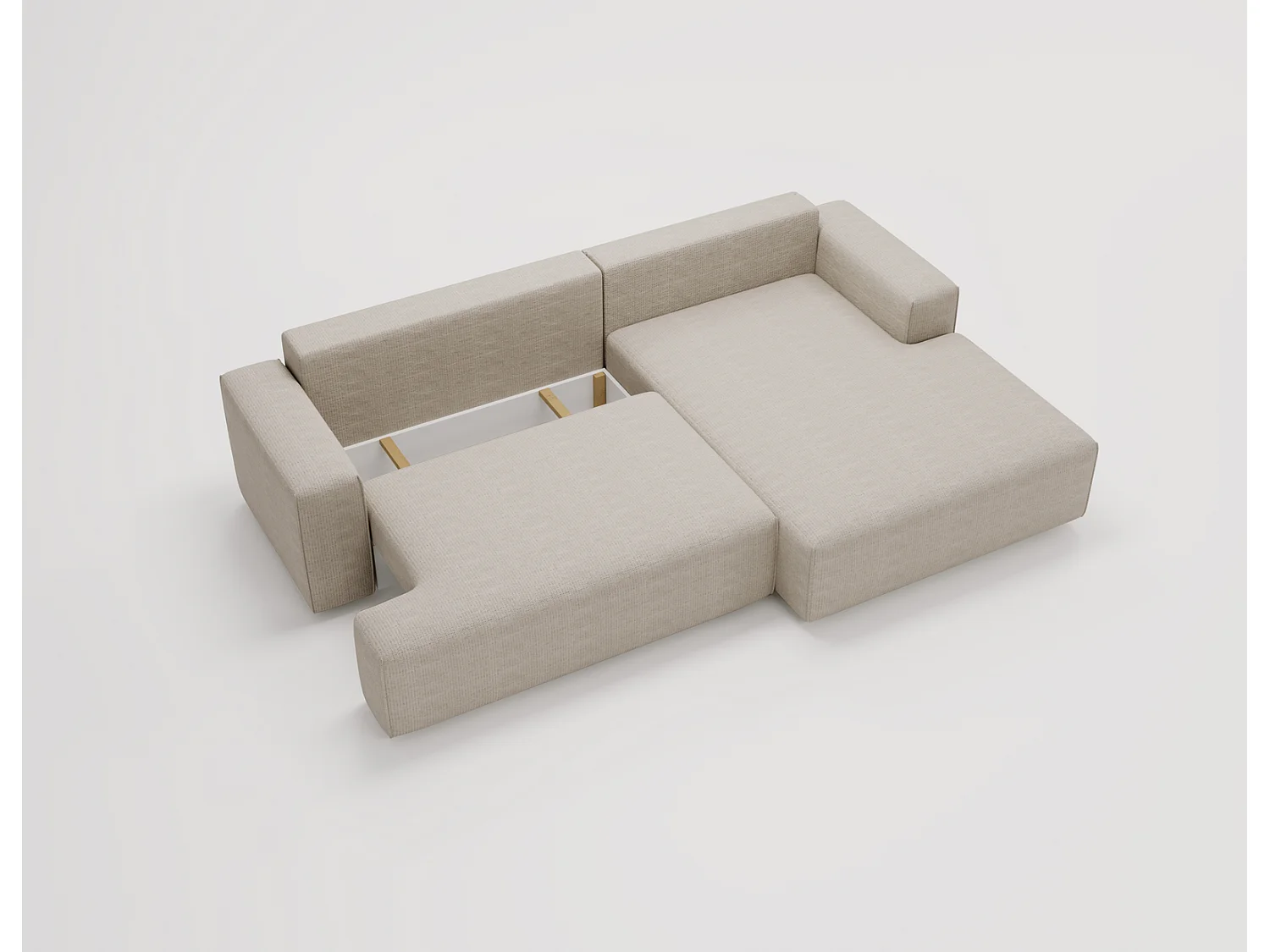 Canapé d'angle convertible Boston, canapé-lit 270 cm avec coffre de rangement, 4 places, droit, beige