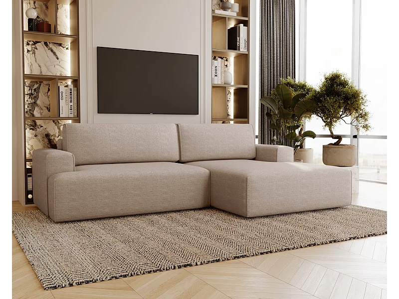 Emporius Boston Canapé d'Angle Convertible 270 cm - Canapé-lit, Sofa avec Rangement, 4 Places - Canapé d'Angle Forme L, Droite, Beige (Memphis 3)