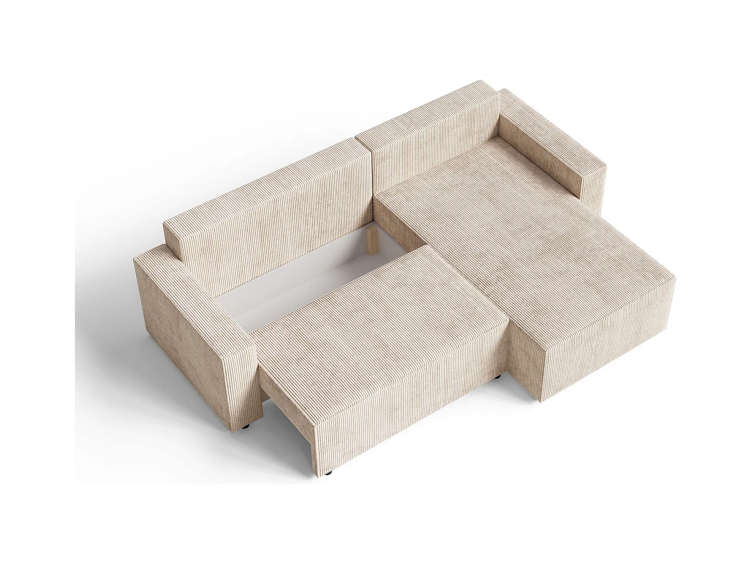 Emporius Lugo Hoekbank 250 cm - L-Vorm, sofa met slaapfunctie, rechts, ribfluweel Beige (LincolnD 4)