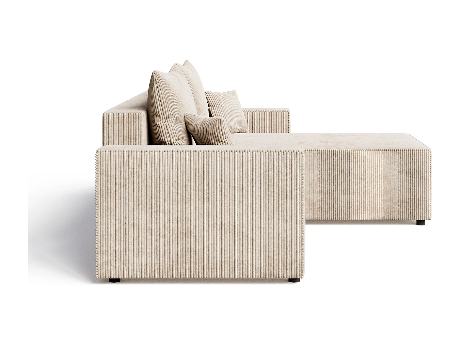 Emporius Lugo Hoekbank 250 cm - L-Vorm, sofa met slaapfunctie, rechts, ribfluweel Beige (LincolnD 4)