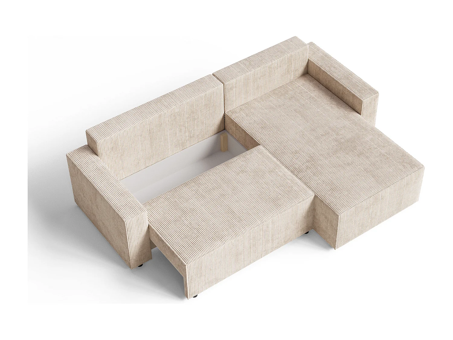 Emporius Lugo Hoekbank 250 cm - L-Vorm, sofa met slaapfunctie, rechts, ribfluweel Beige (LincolnD 4)