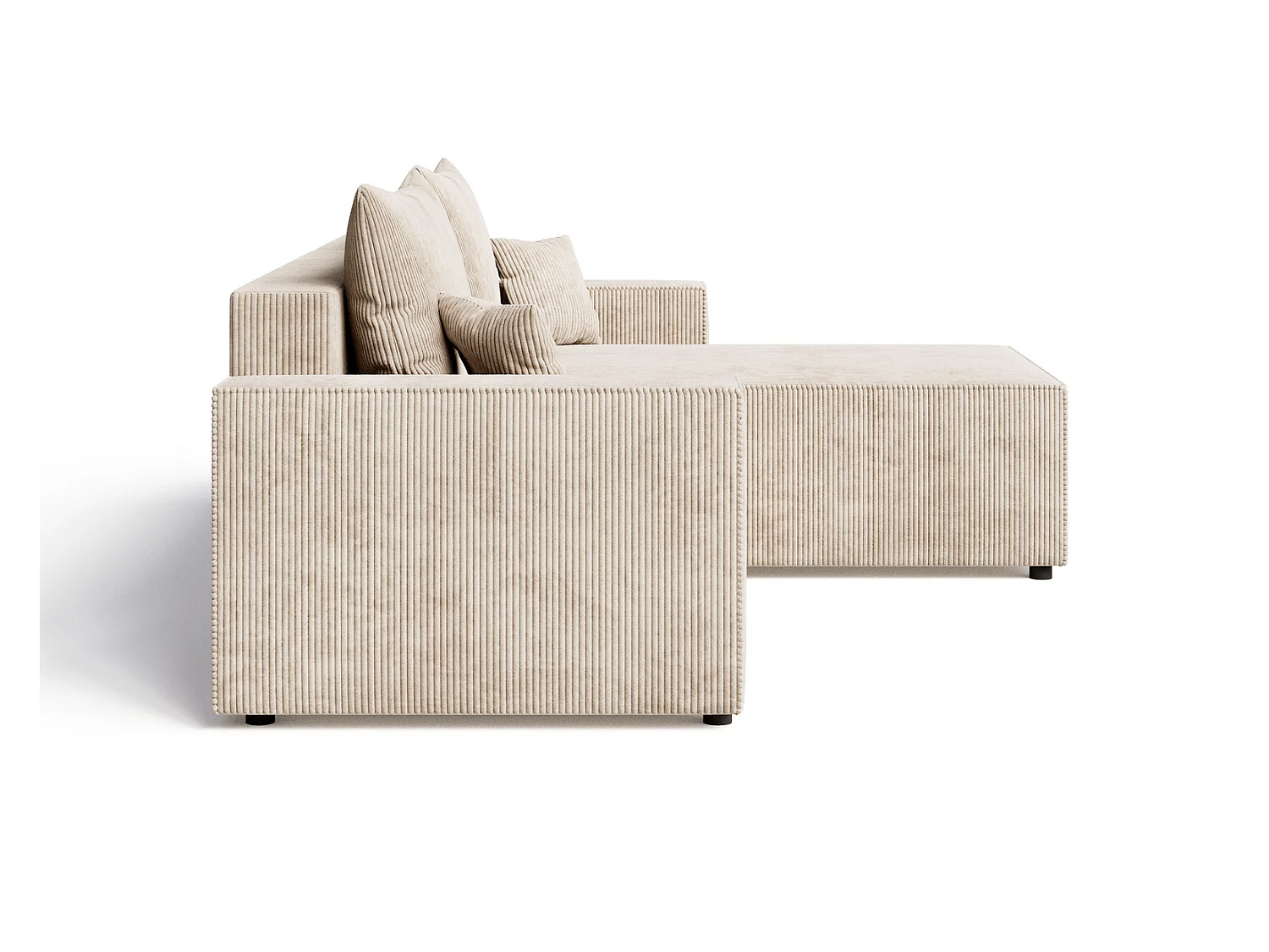 Hoekbank met slaapfunctie Lugo 250 cm, L-vorm, sofa, rechts, ribfluweel beige