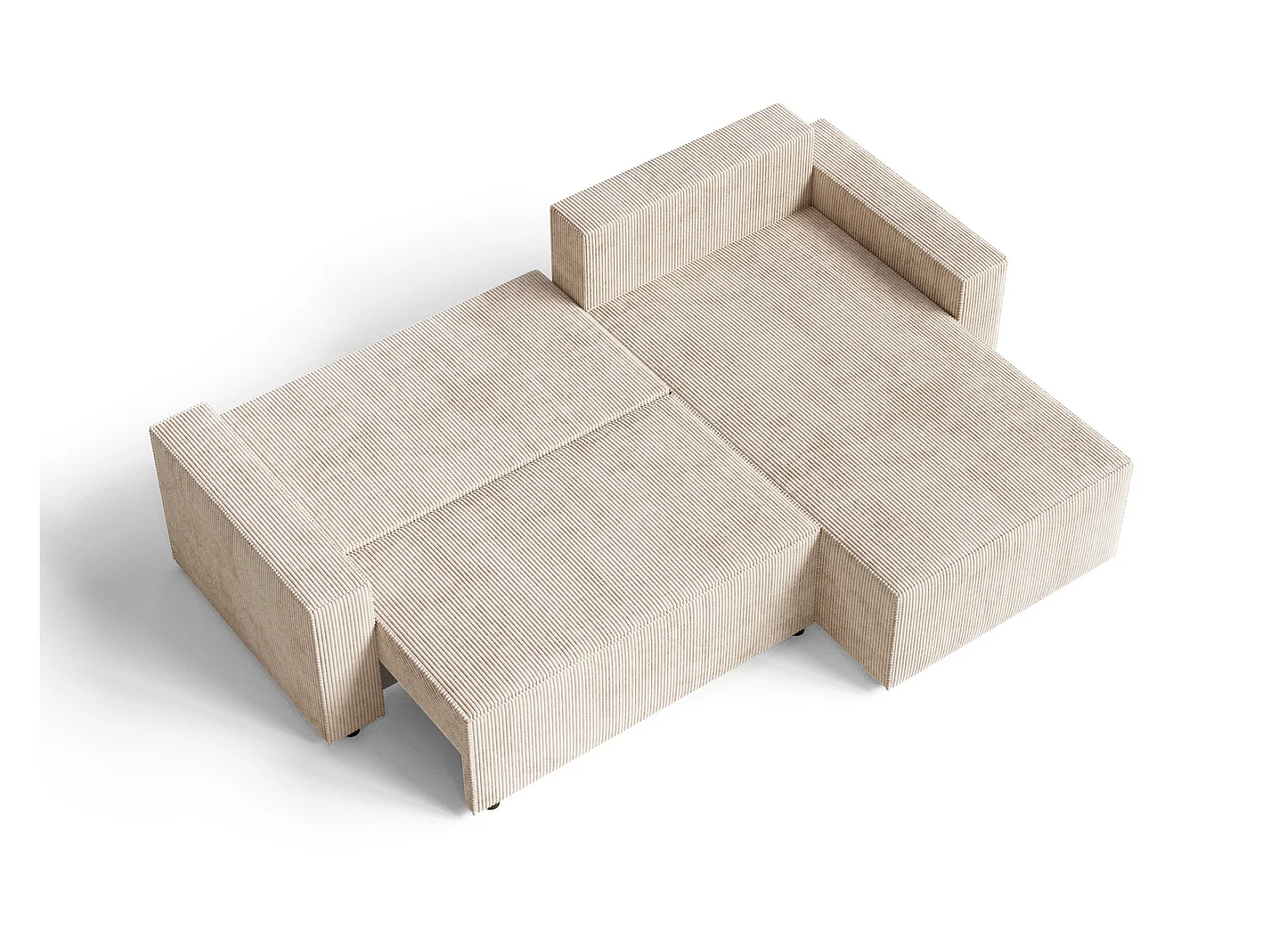 Hoekbank met slaapfunctie Lugo 250 cm, L-vorm, sofa, rechts, ribfluweel beige