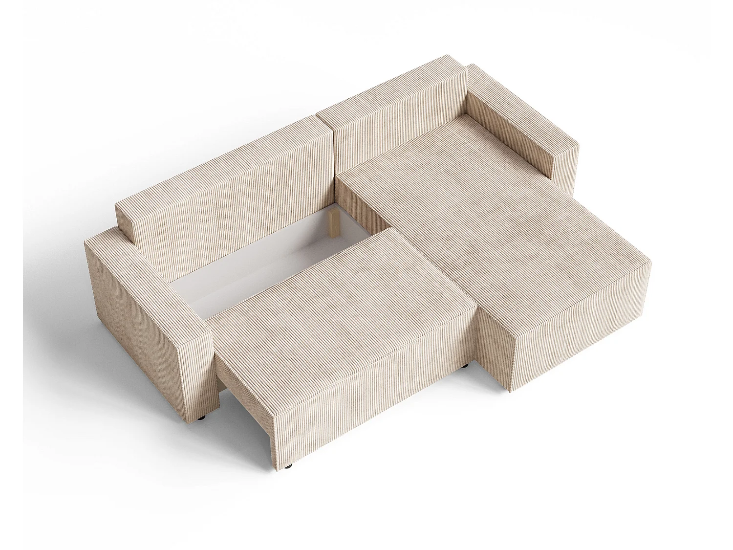 Hoekbank met slaapfunctie Lugo 250 cm, L-vorm, sofa, rechts, ribfluweel beige
