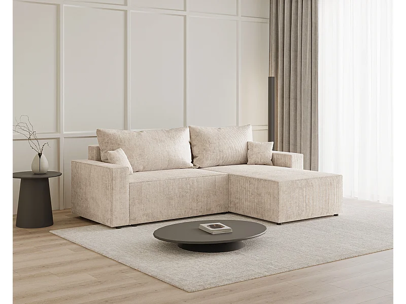 Emporius Lugo Canapé d'angle Convertible - Tissu Velours Côtelé, Canapé d'angle avec Rangement - Droite, Beige (LincolD 4)