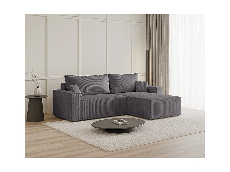 Emporius Lugo Canapé d'angle Convertible - Tissu Velours Côtelé, Canapé d'angle avec Rangement - Droite, Gris (LincolD 96)