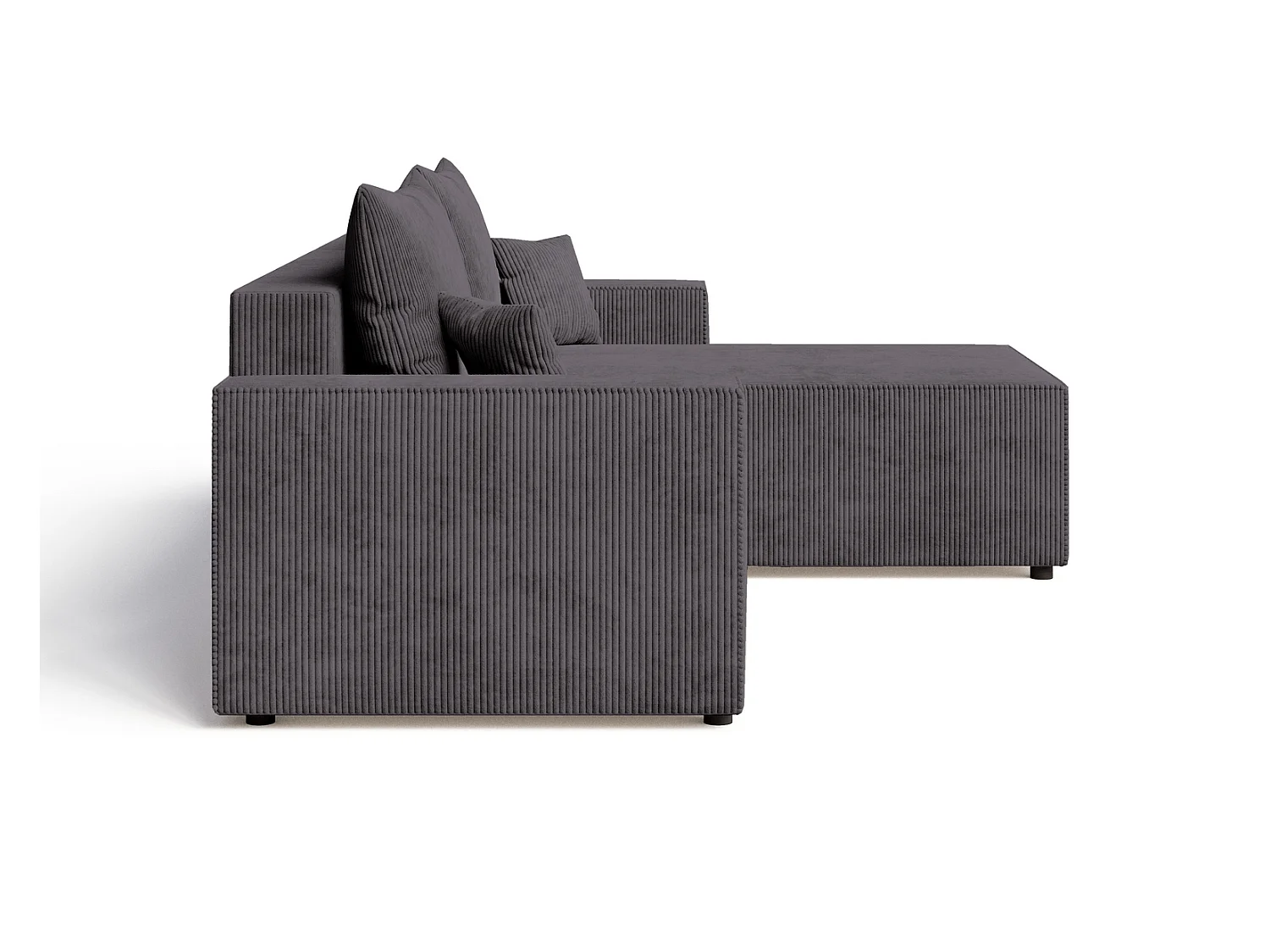Hoekbank met slaapfunctie Lugo 250 cm, L-vorm, sofa, rechts, ribfluweel grijs