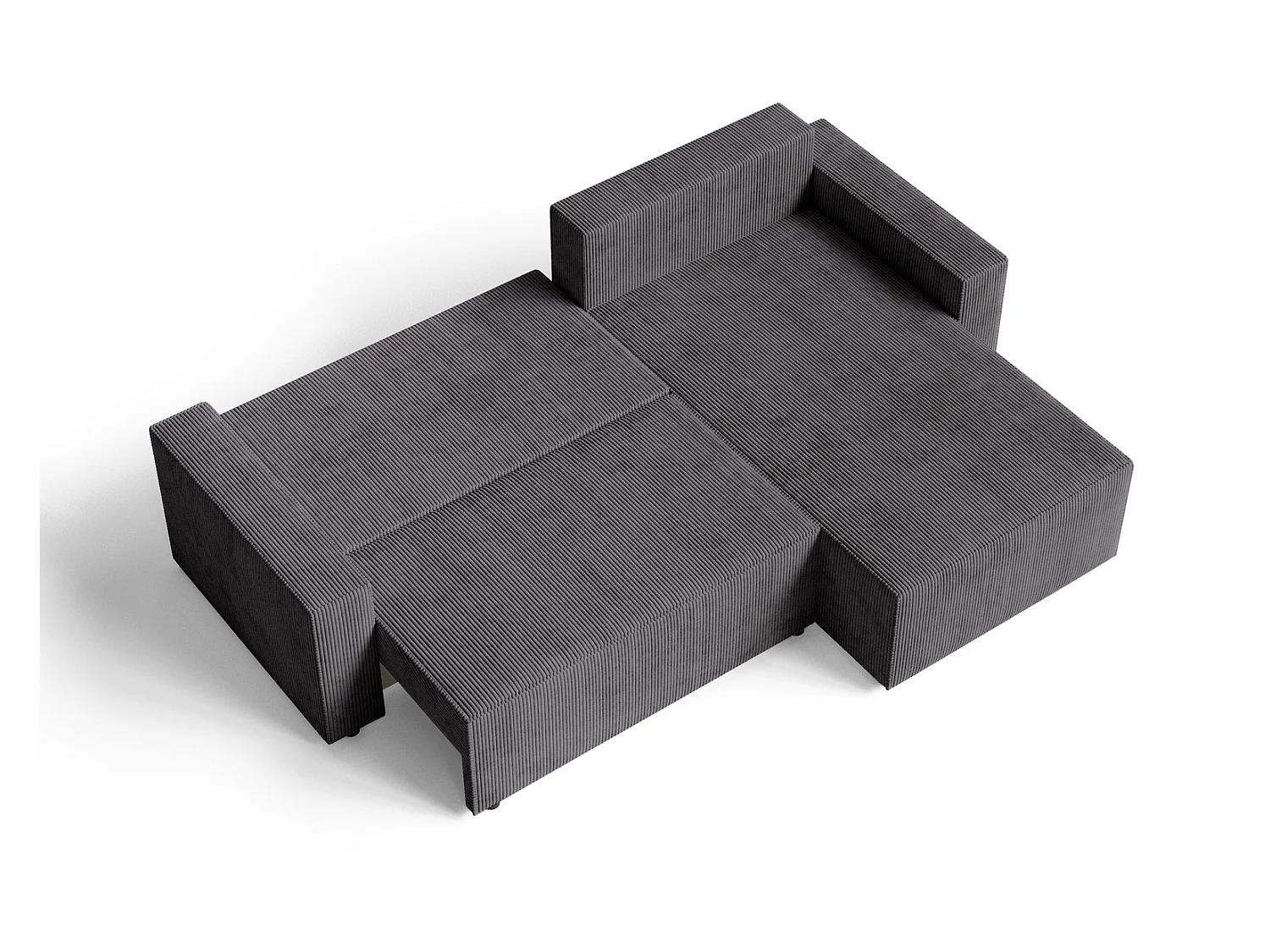 Hoekbank met slaapfunctie Lugo 250 cm, L-vorm, sofa, rechts, ribfluweel grijs