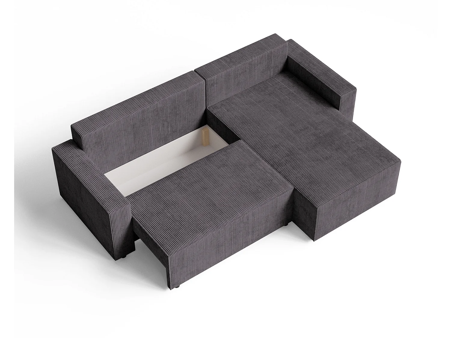 Hoekbank met slaapfunctie Lugo 250 cm, L-vorm, sofa, rechts, ribfluweel grijs