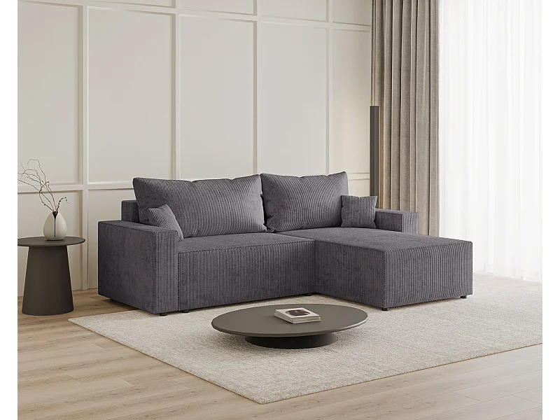 Emporius Lugo Canapé d'angle Convertible - Tissu Velours Côtelé, Canapé d'angle avec Rangement - Droite, Gris (LincolD 96)