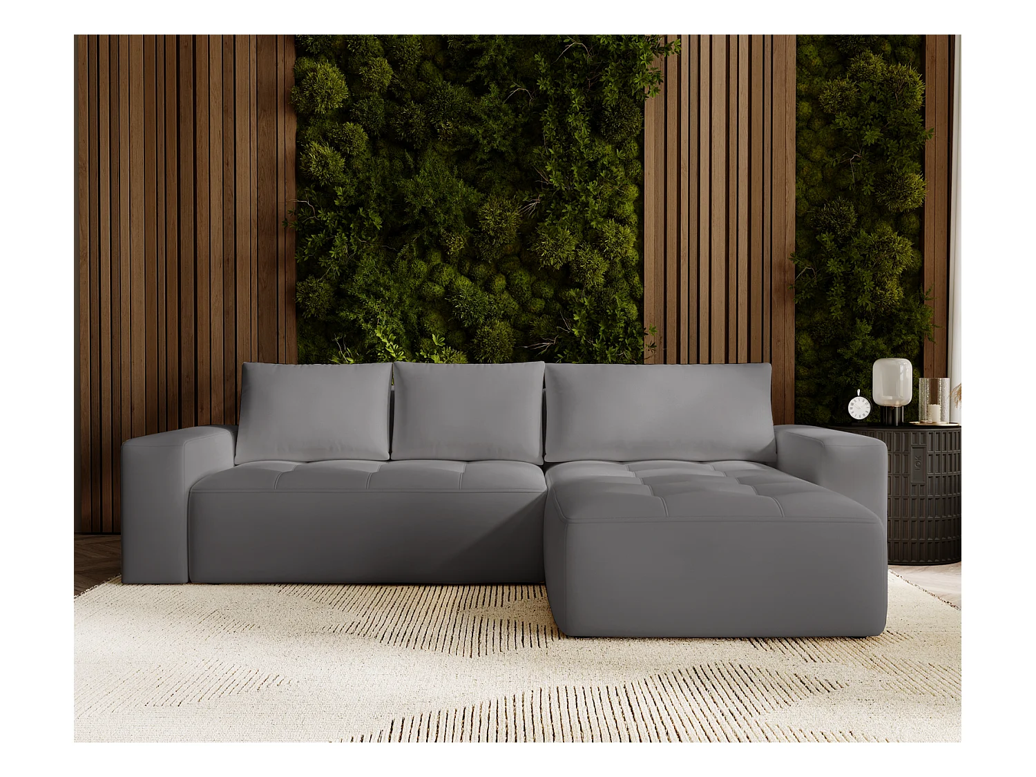 Emporius Nevada Canapé d'angle avec Rangement, Convertible - Tissu Velours, Canapé d'angle 250 cm, 4 Places - Droite, Gris (Trinity 15)