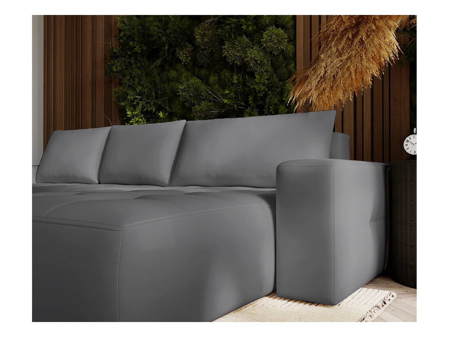 Emporius Nevada Canapé d'angle avec Rangement, Convertible - Tissu Velours, Canapé d'angle 250 cm, 4 Places - Droite, Gris (Trinity 15)